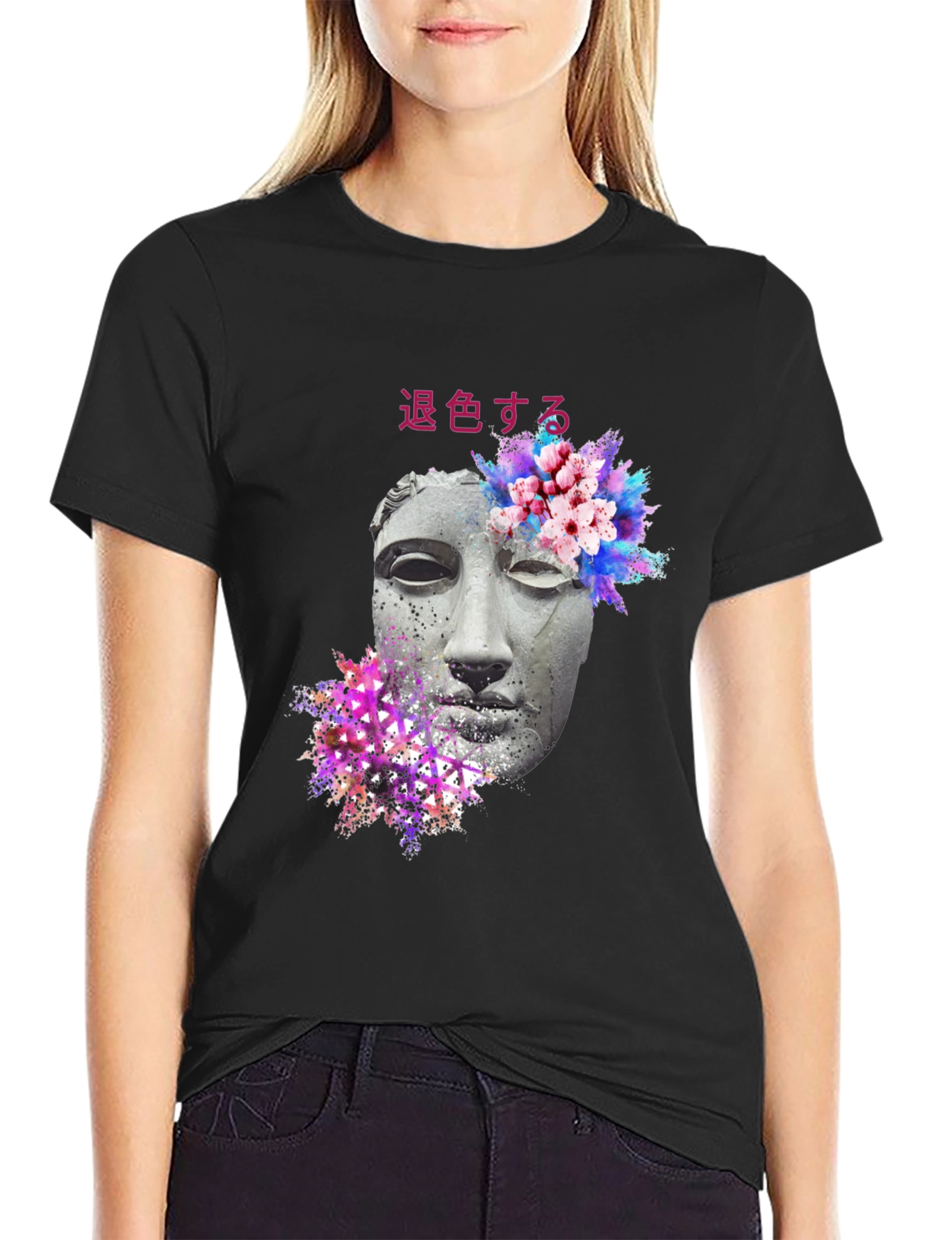 Black Aesthetic Statue Graphic Print Tee view 2