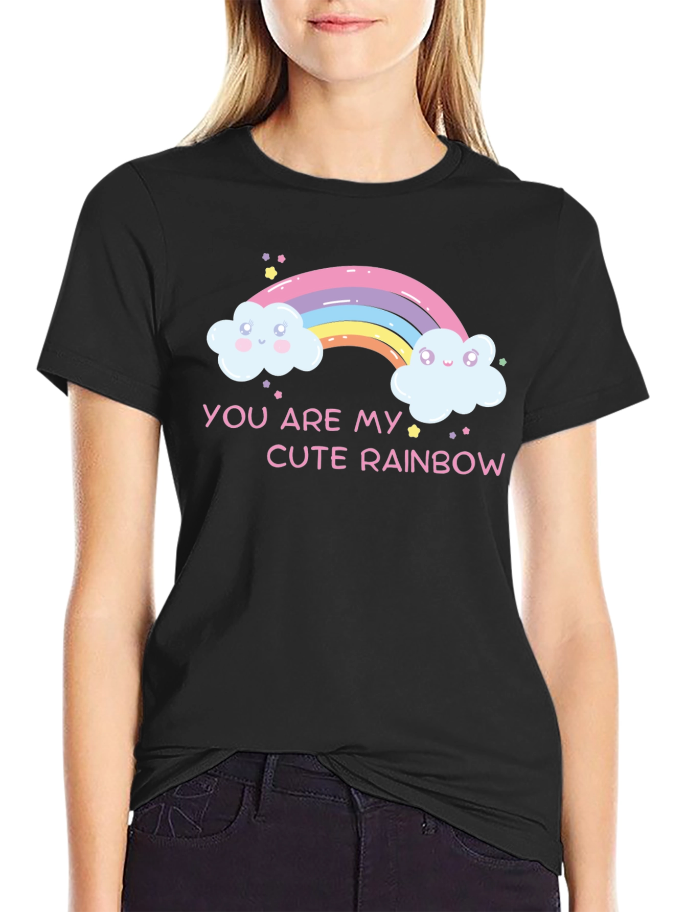 Black Cute Rainbow Graphic Tee - You Are My Rainbow T-Shirt view 2