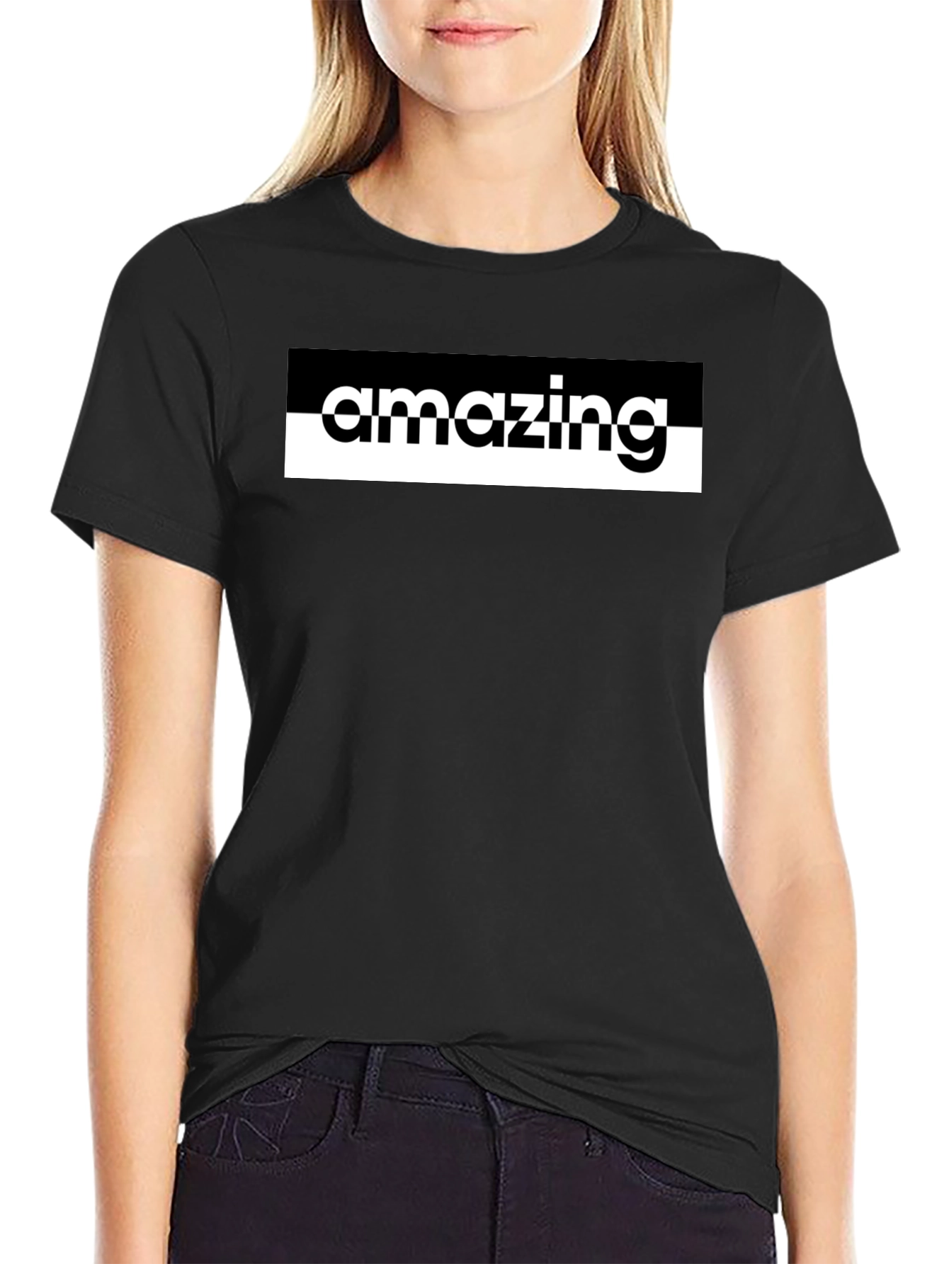 Black Amazing Graphic Print Crew Neck T-Shirt view 2