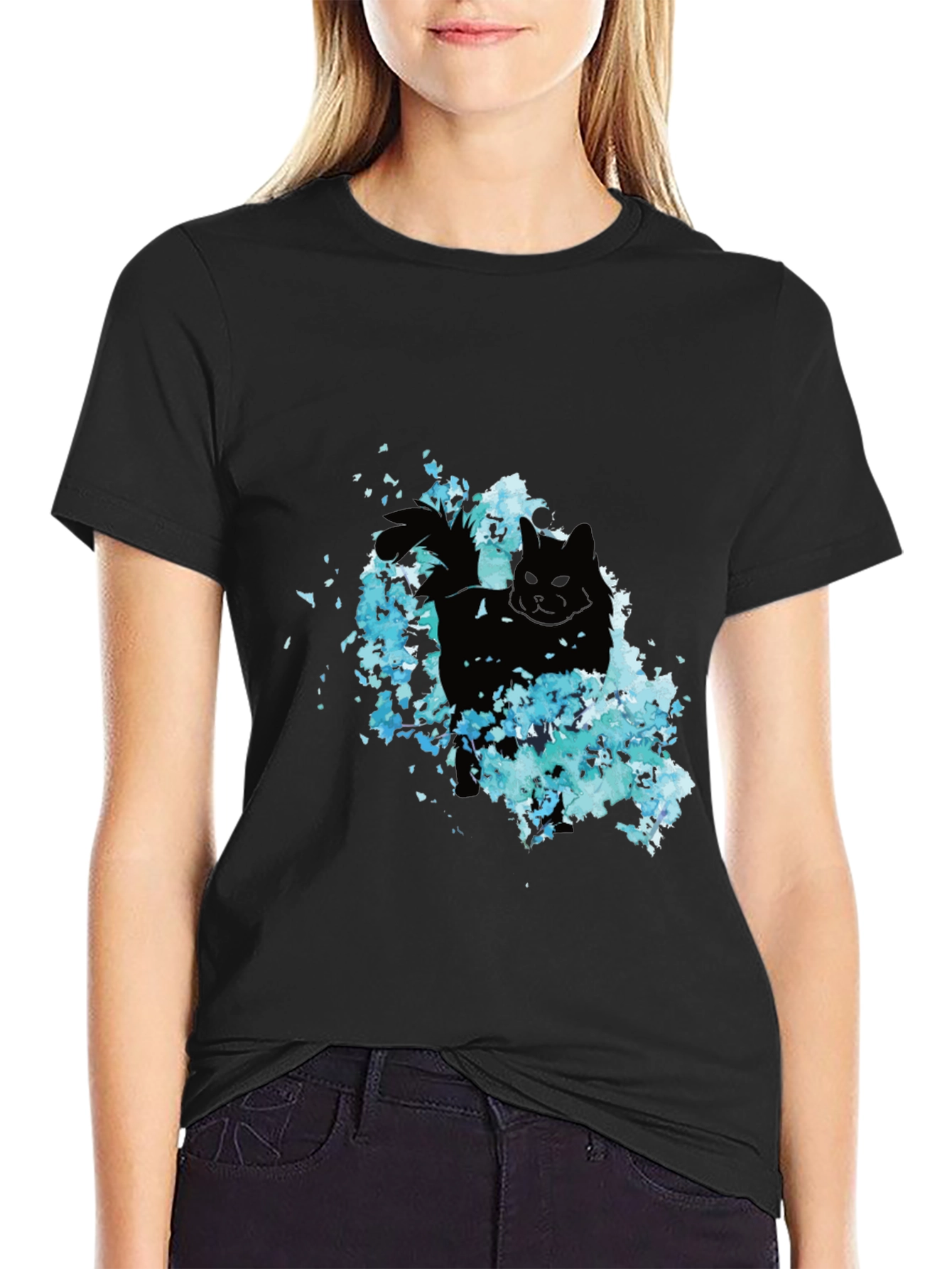 Black Black Cat Floral Graphic Tee - Men's Casual T-Shirt view 2