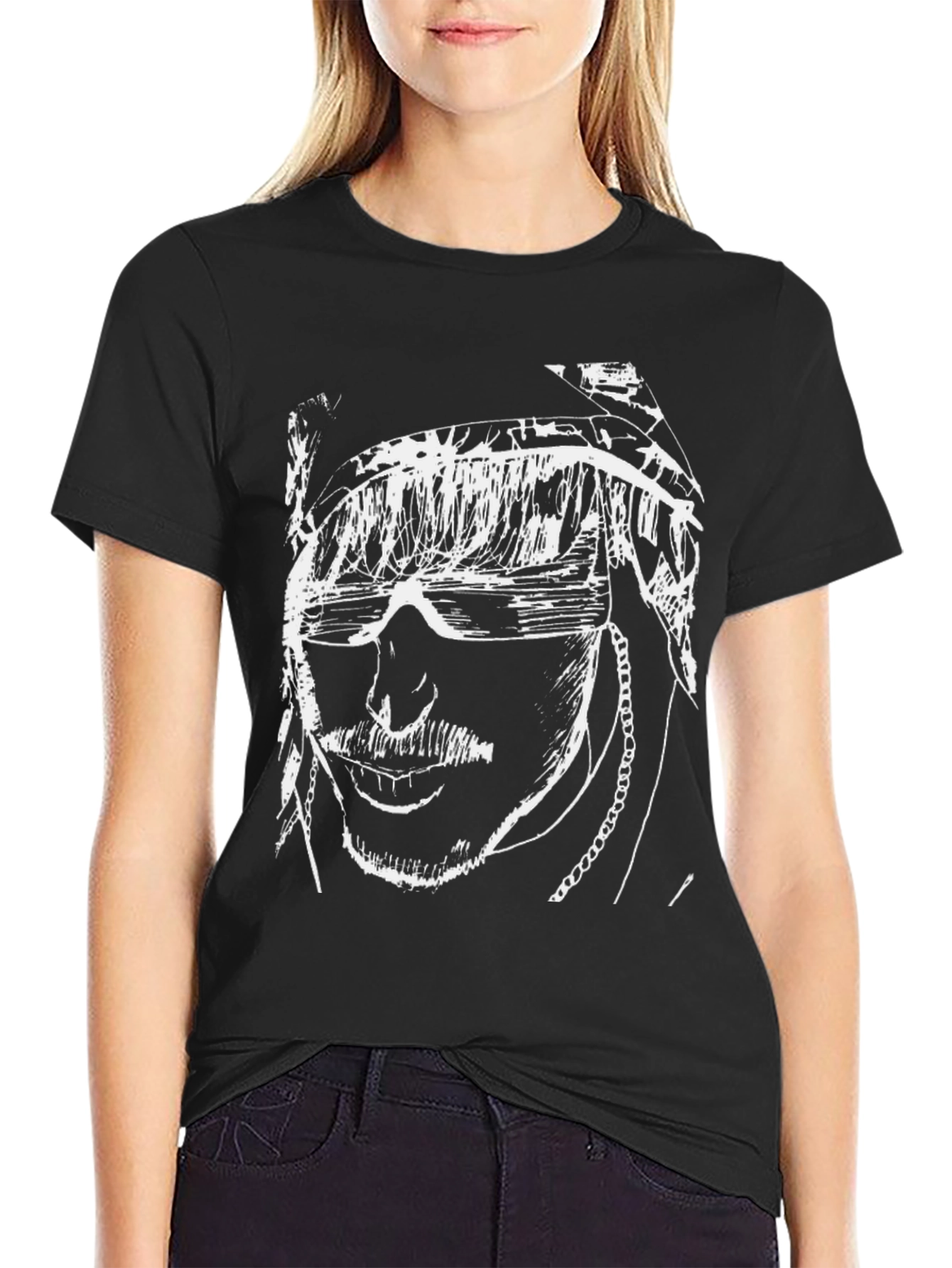 Black Abstract Face Graphic Tee - Black view 2