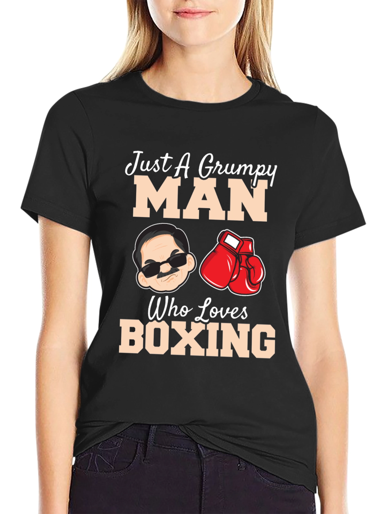 Black Grumpy Man Boxing Lover Graphic T-Shirt view 2