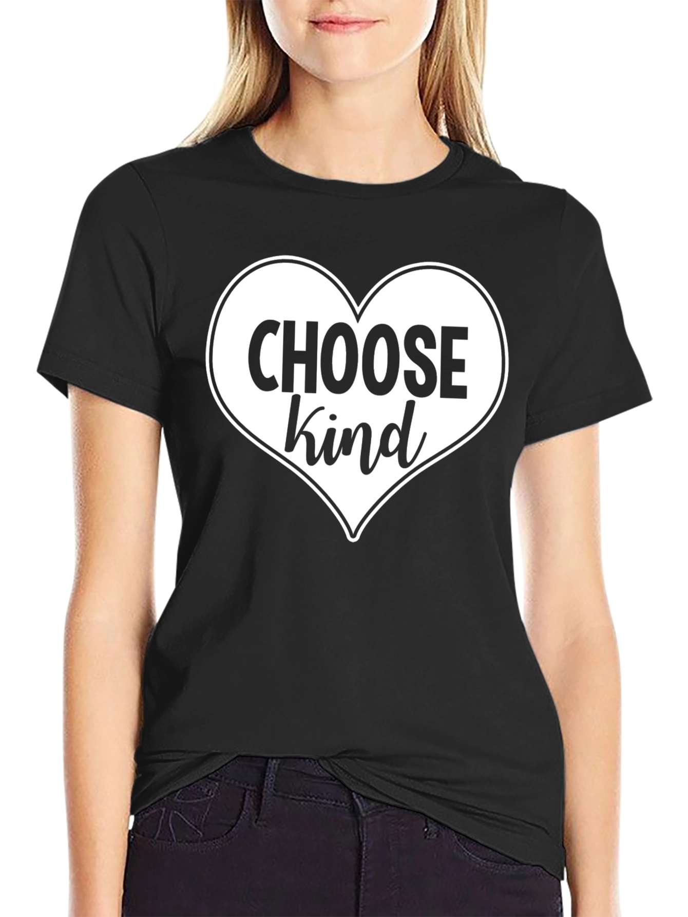 Black Choose Kind Heart Graphic Tee - Soft Cotton Blend view 2