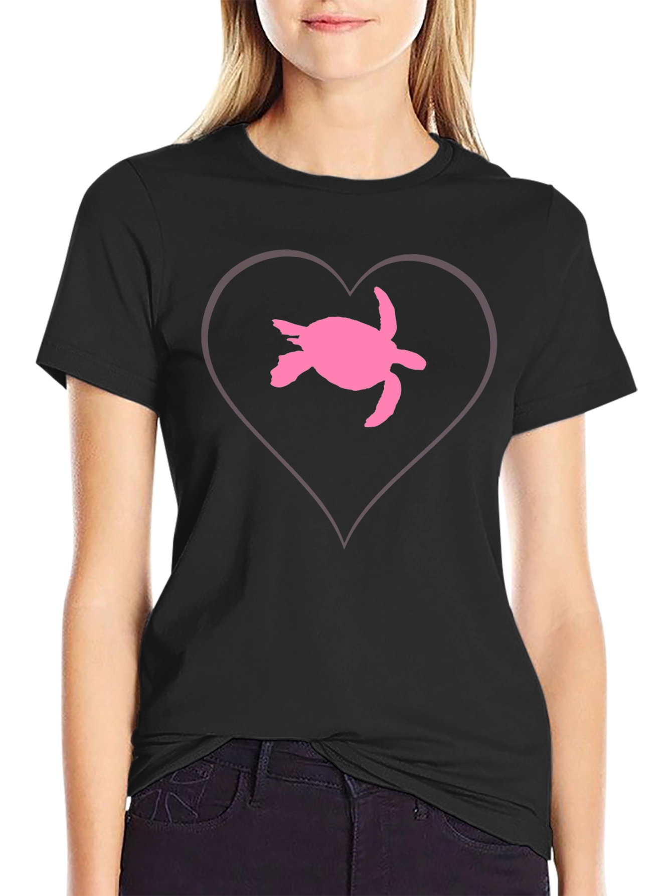 Black Sea Turtle Heart T-Shirt - Black Cotton view 2