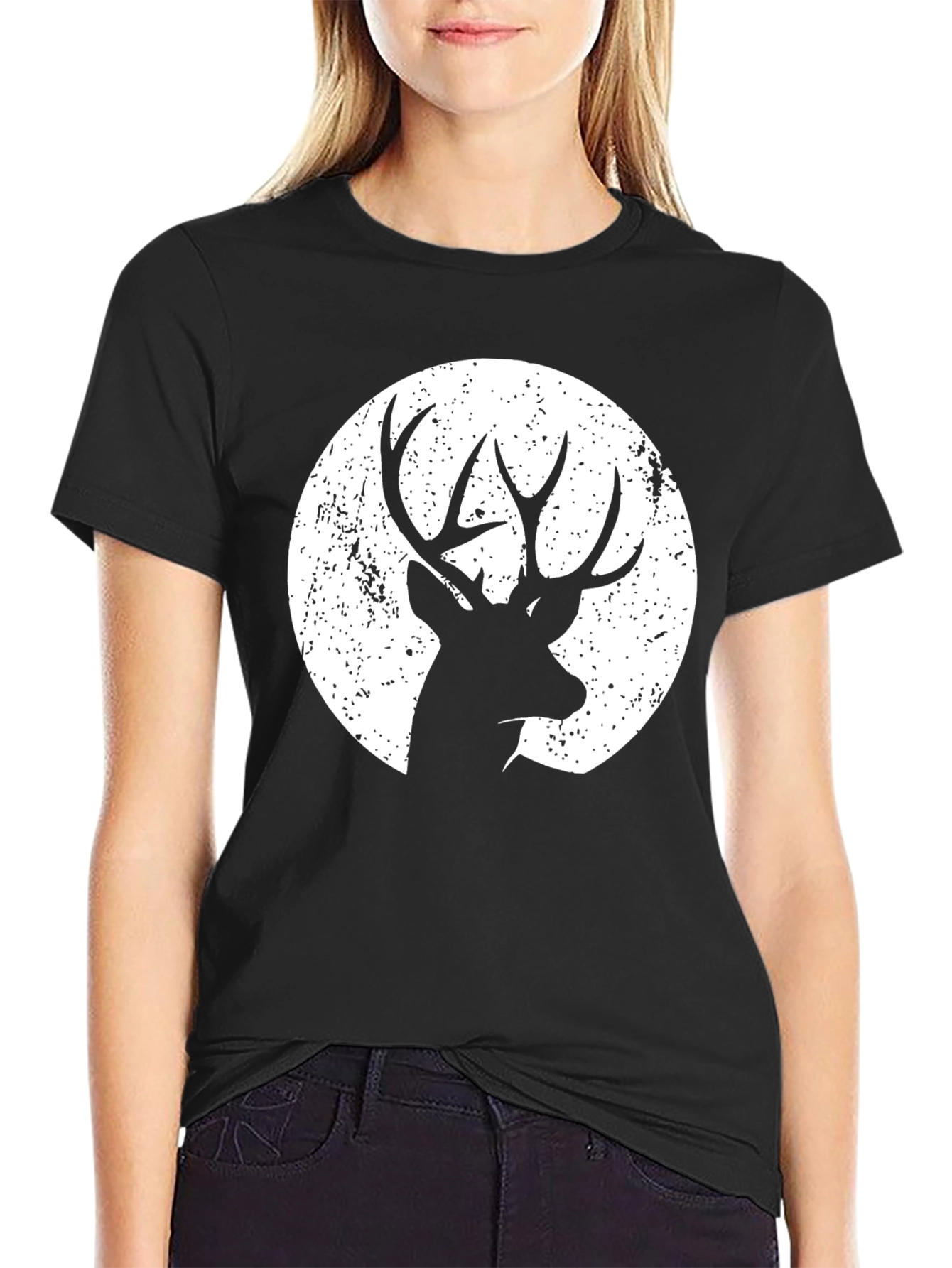 Black Deer Silhouette Graphic Tee - Black Cotton Blend view 2