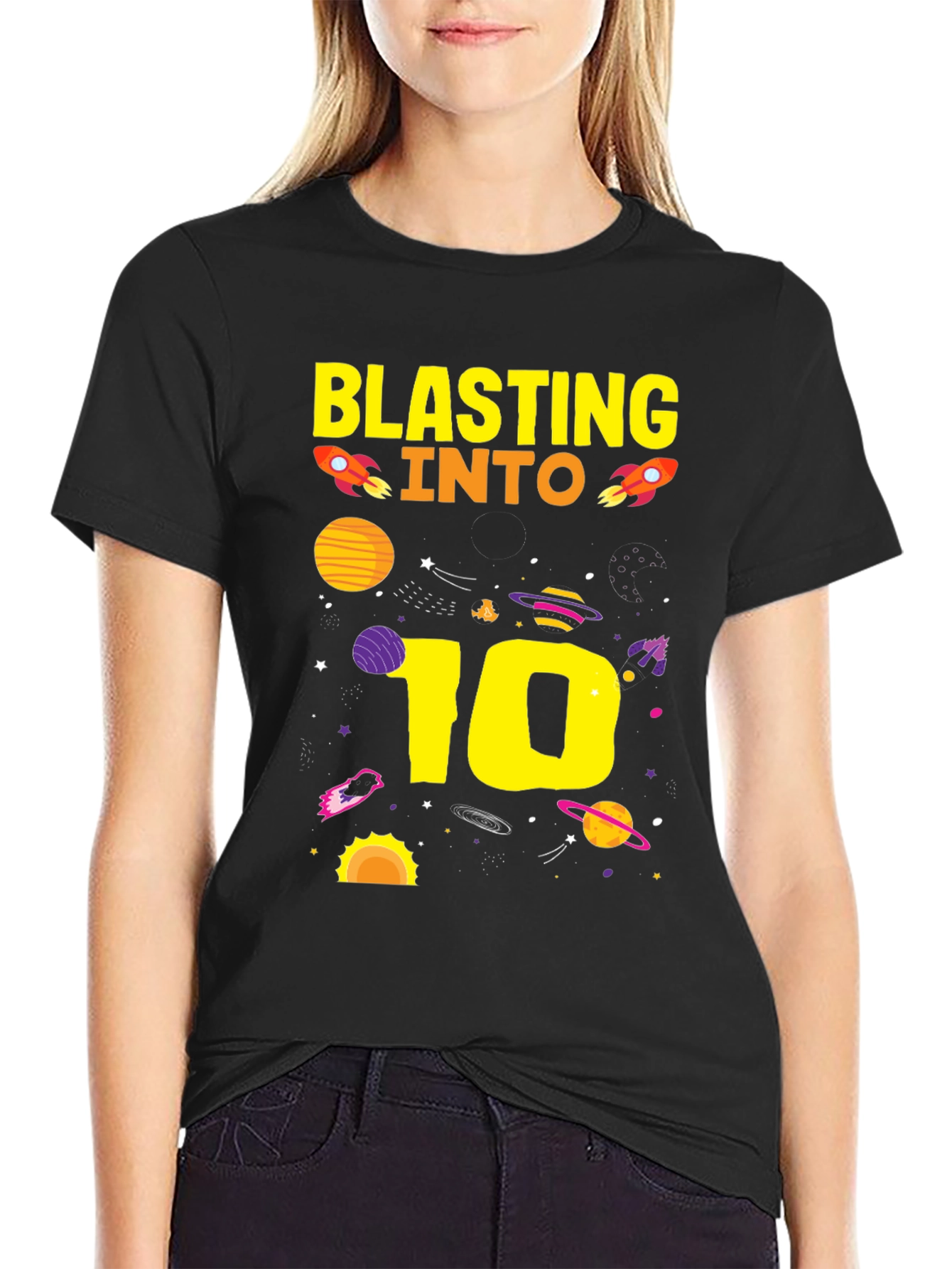 Black Blasting Into 10th Birthday T-Shirt view 2
