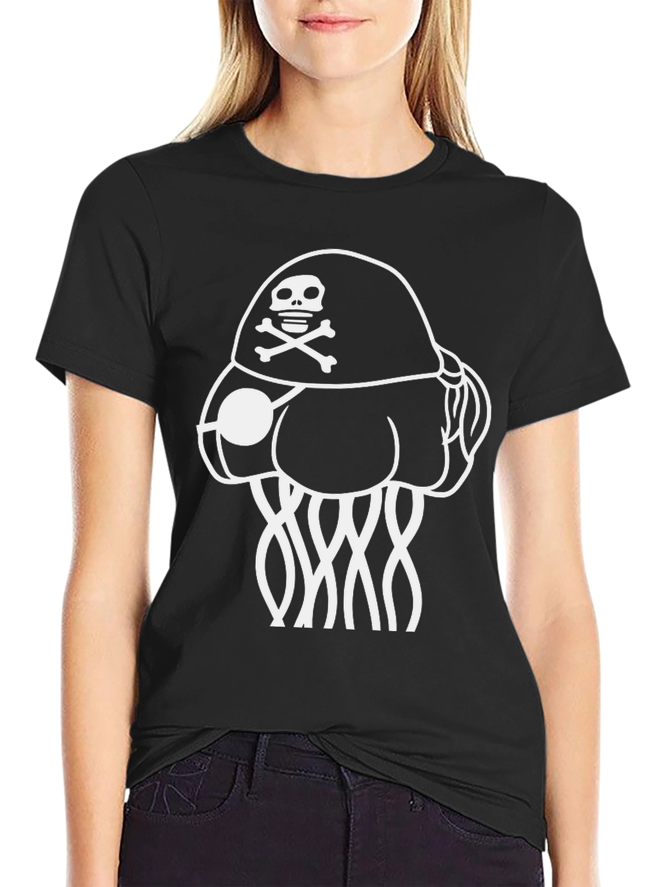 Black Pirate Jellyfish Graphic Tee - Black Cotton Comfort view 2