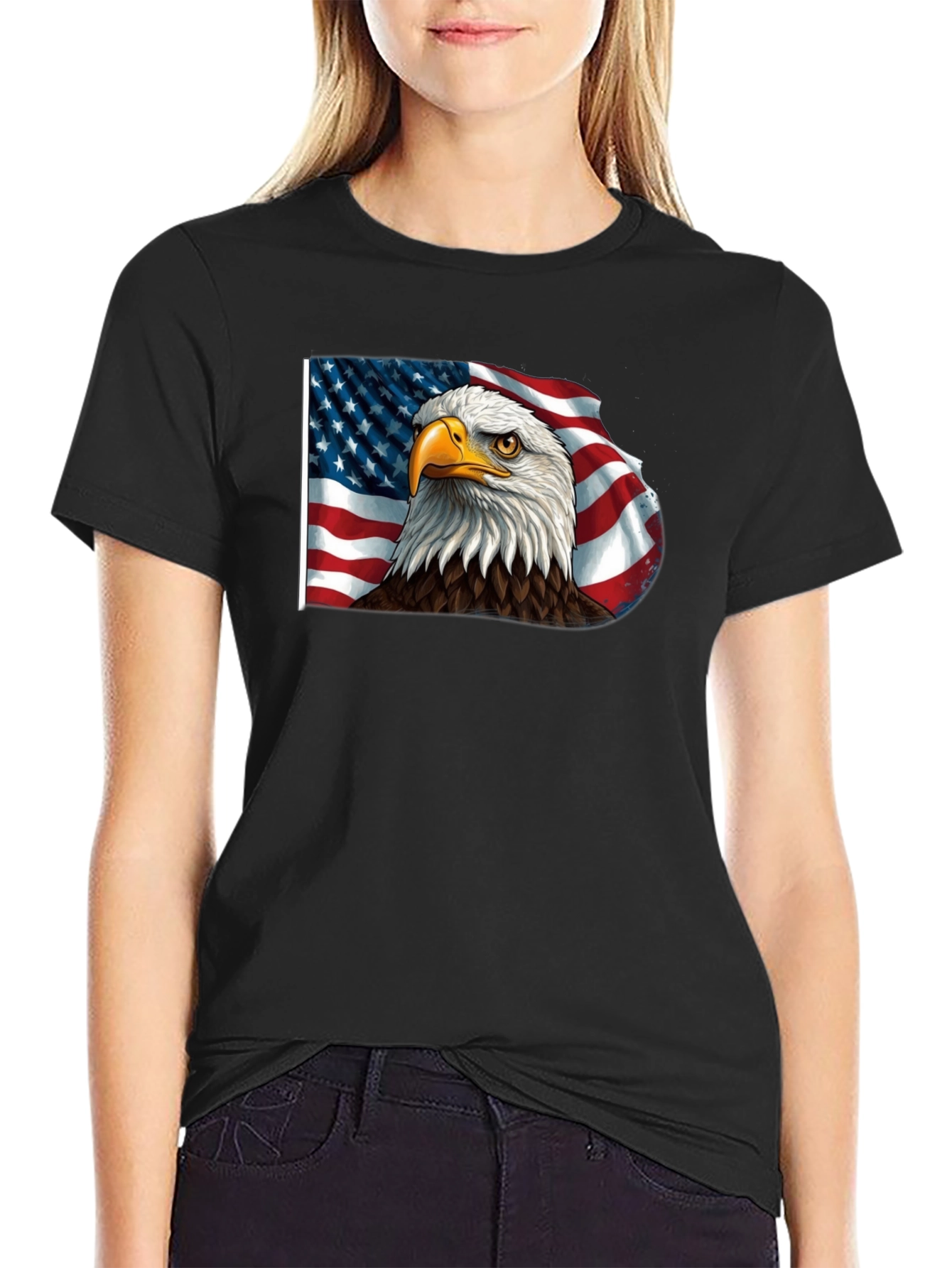Black American Eagle Flag Graphic Tee - Patriotic Style view 2