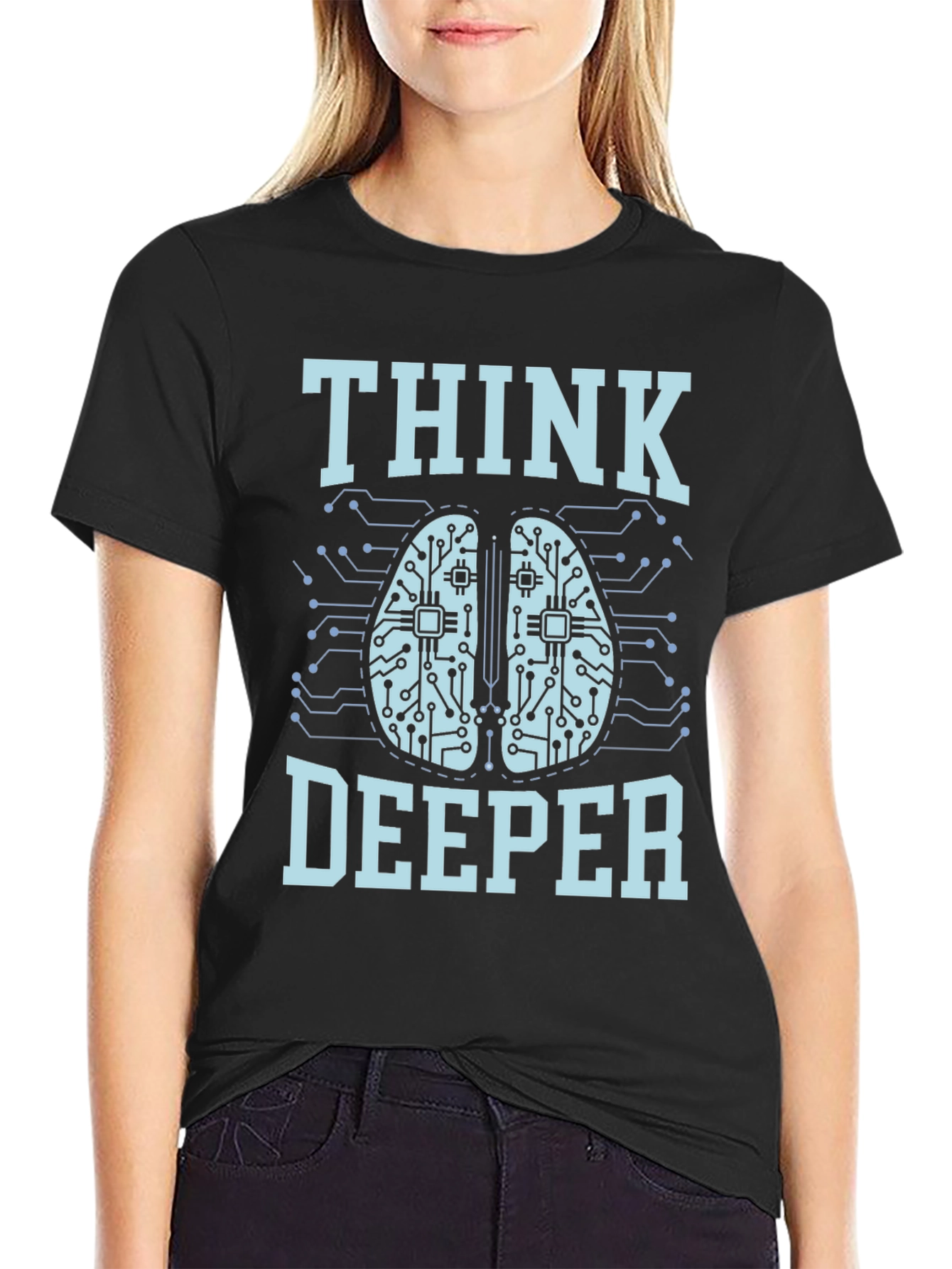 Black Think Deeper Graphic Tee - Black Cotton T-Shirt view 2