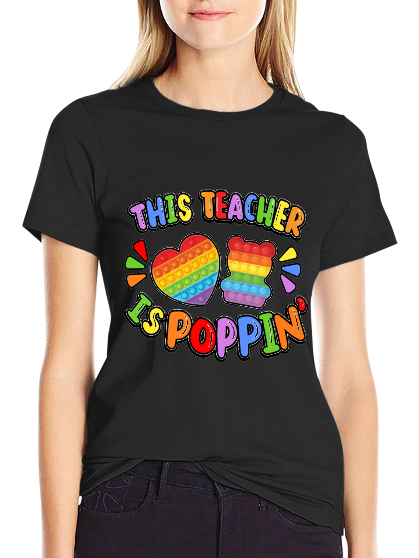 Black This Teacher Is Poppin' Graphic T-Shirt view 2