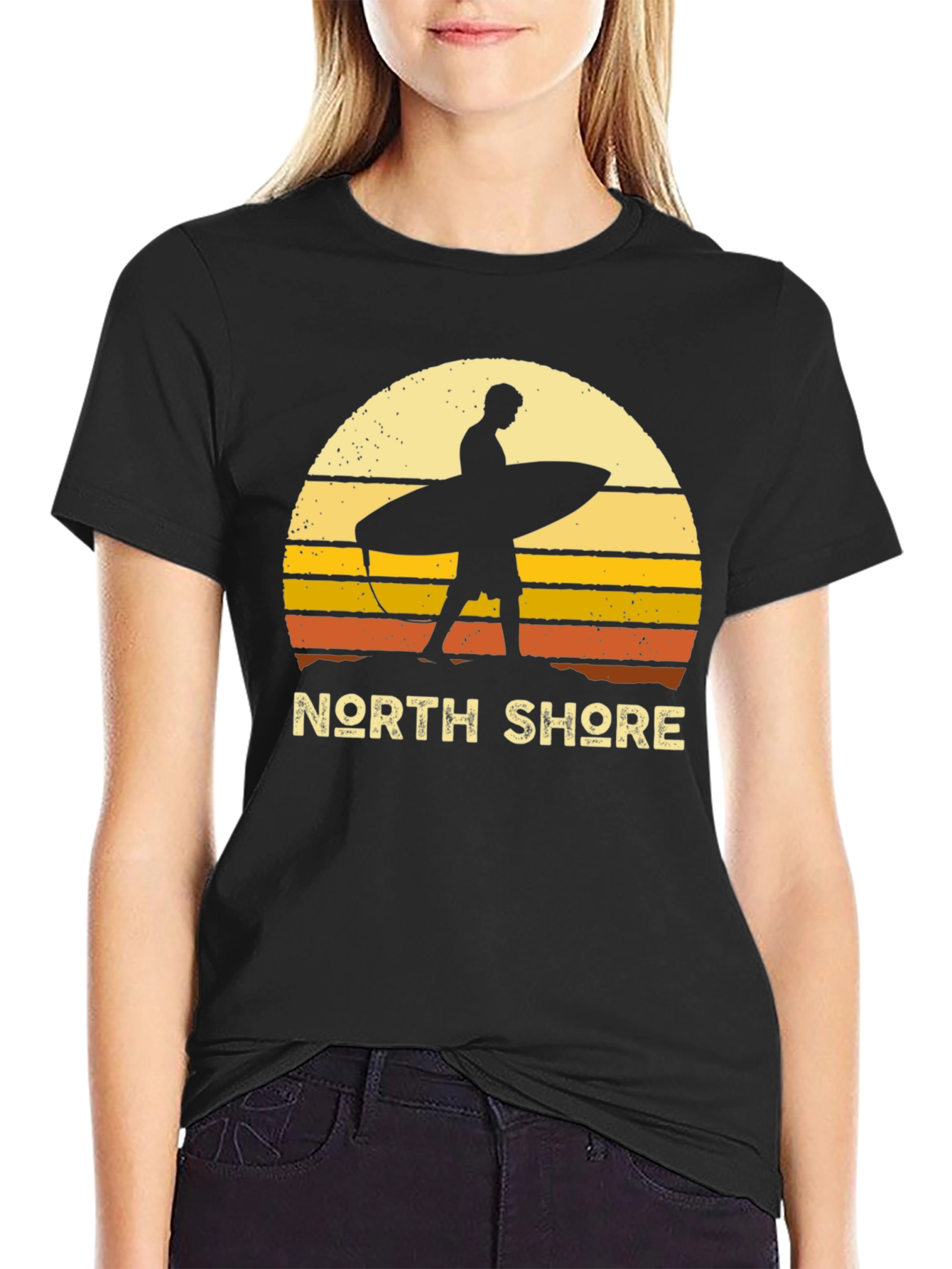 Black North Shore Surfer Sunset Graphic Tee - Black view 2
