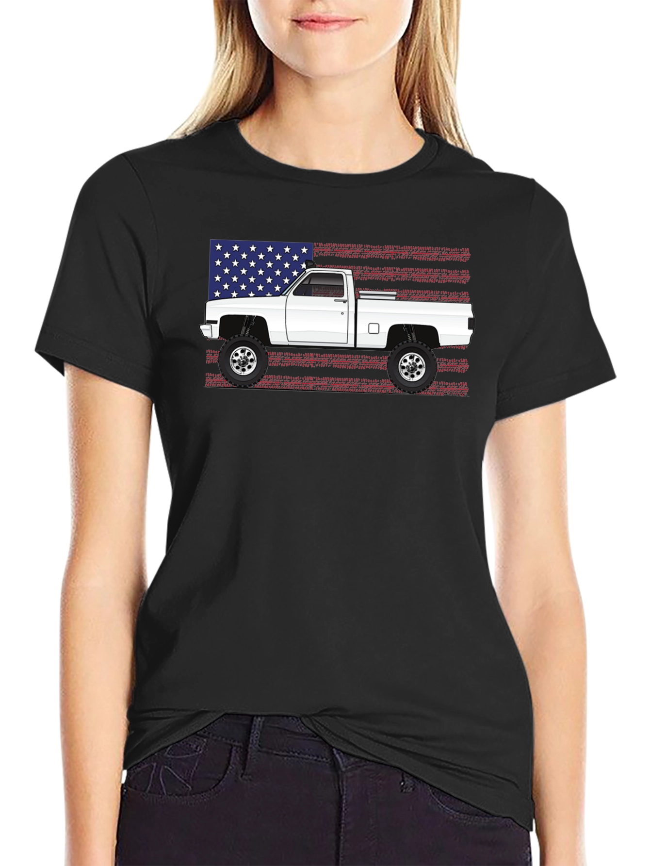 Black American Truck T-Shirt - Patriotic Design view 2