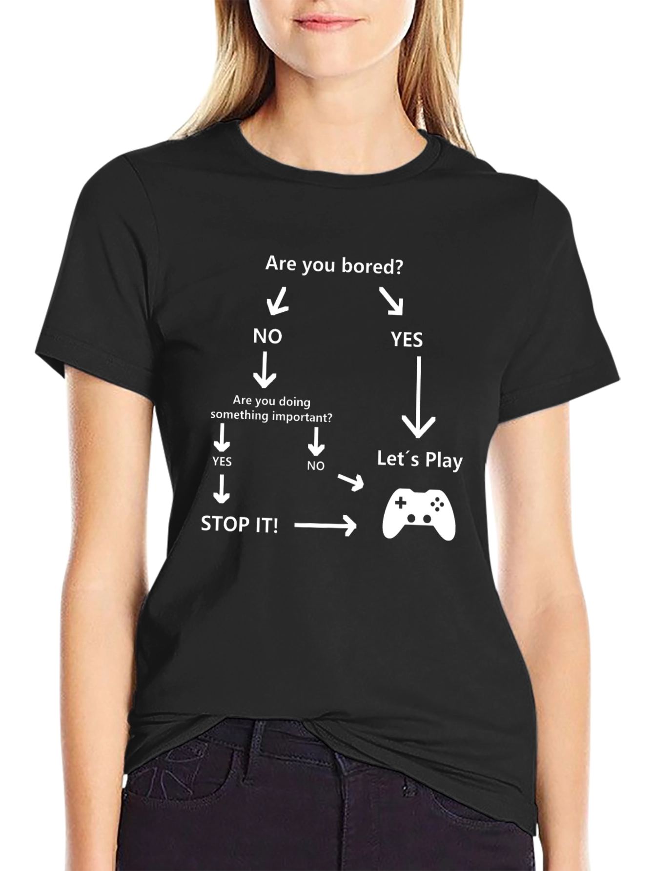 Black Funny Gamer T-Shirt - Are You Bored? Play! view 2