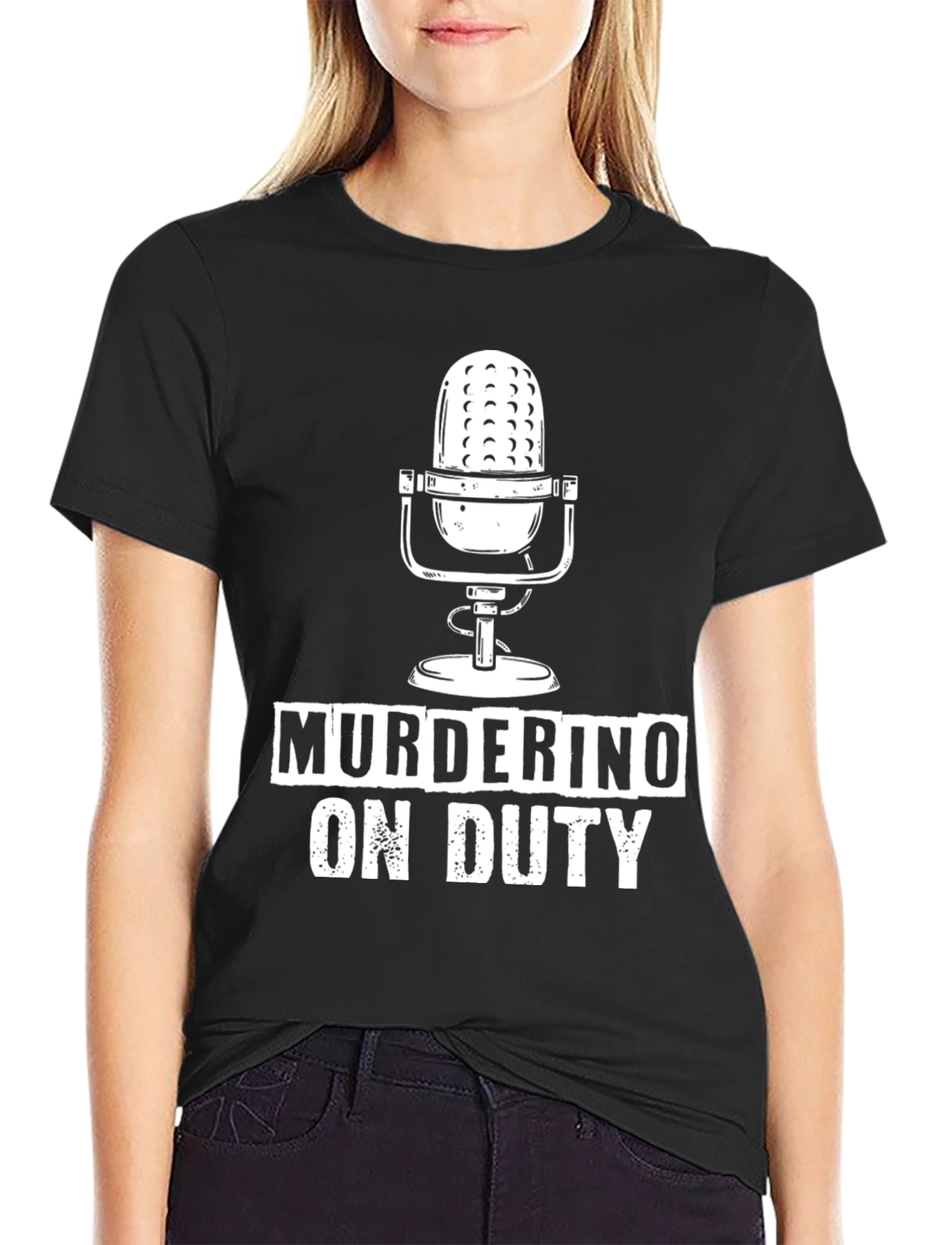 Black Murderino On Duty Graphic T-Shirt - Podcast Fan Tee view 2