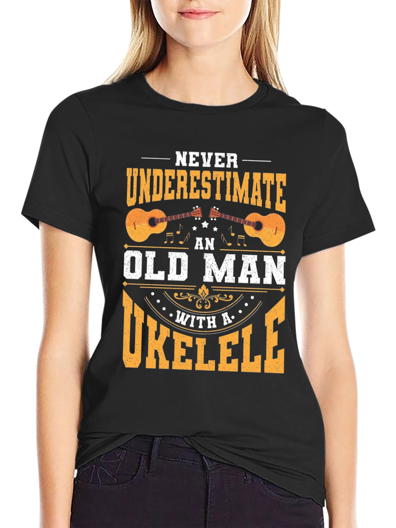 Black Old Man Ukulele T-Shirt view 2