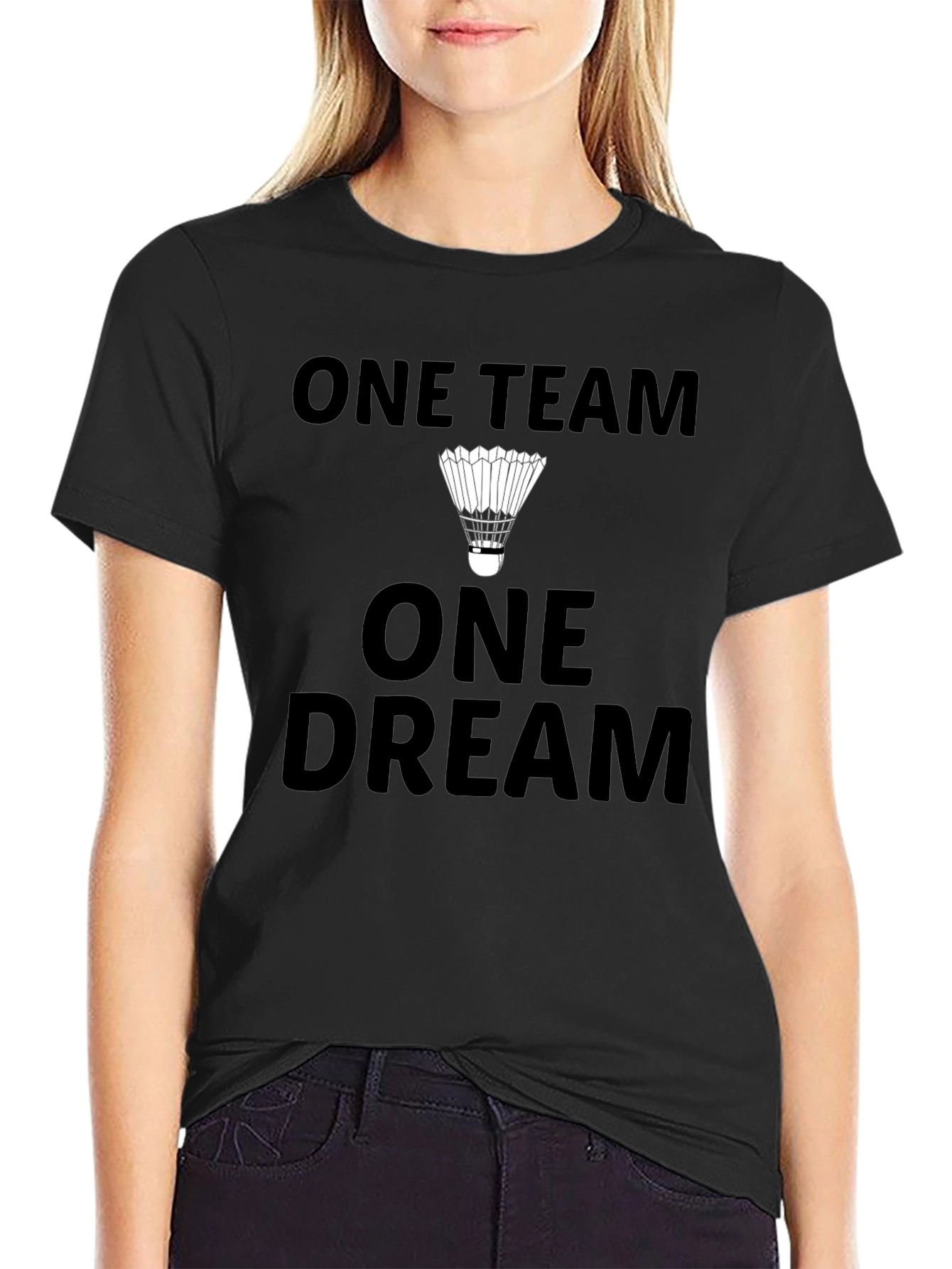 Black One Team One Dream Badminton T-Shirt view 2