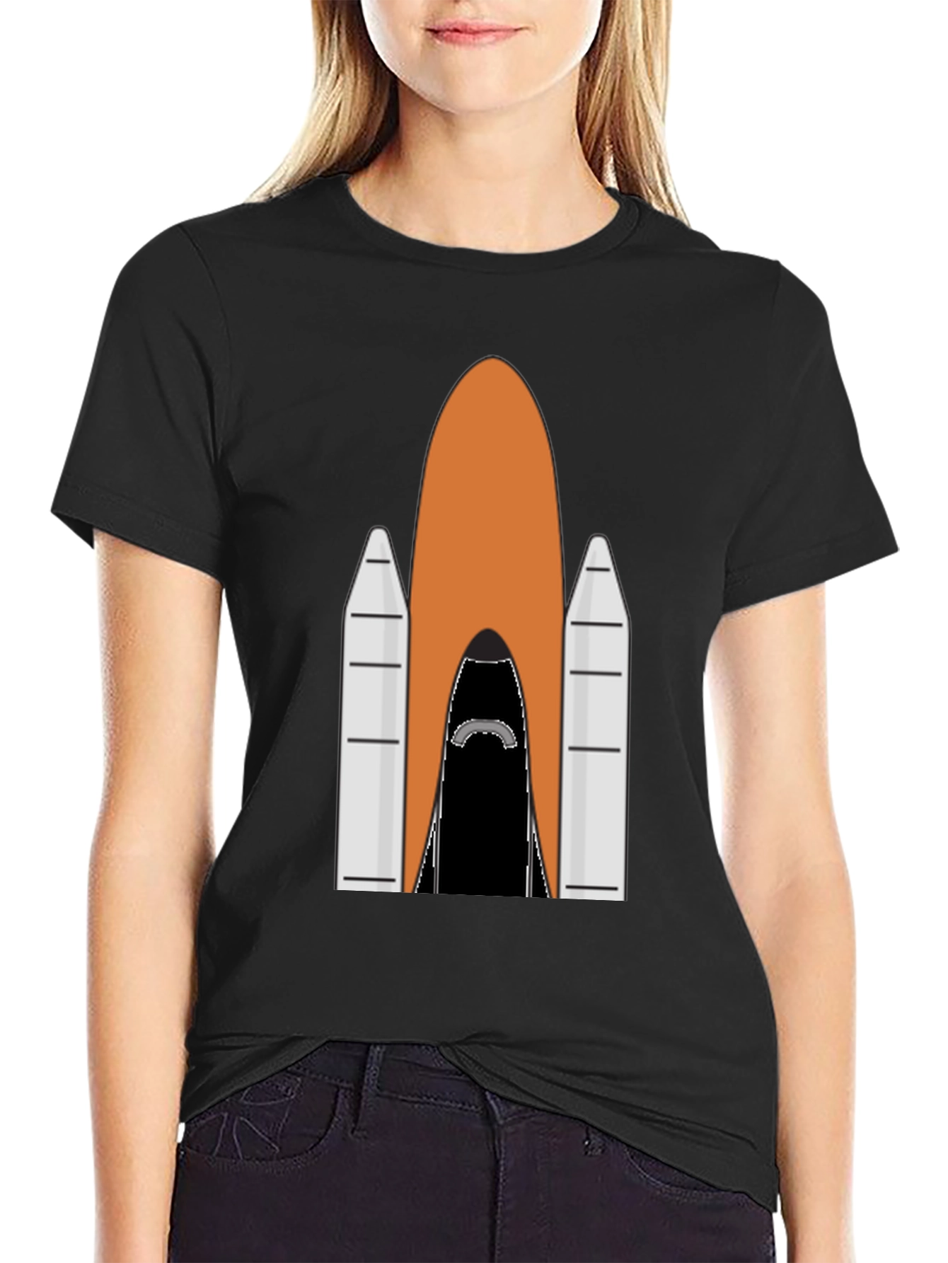 Black Rocket Ship Graphic Tee - Black Cotton T-Shirt view 2