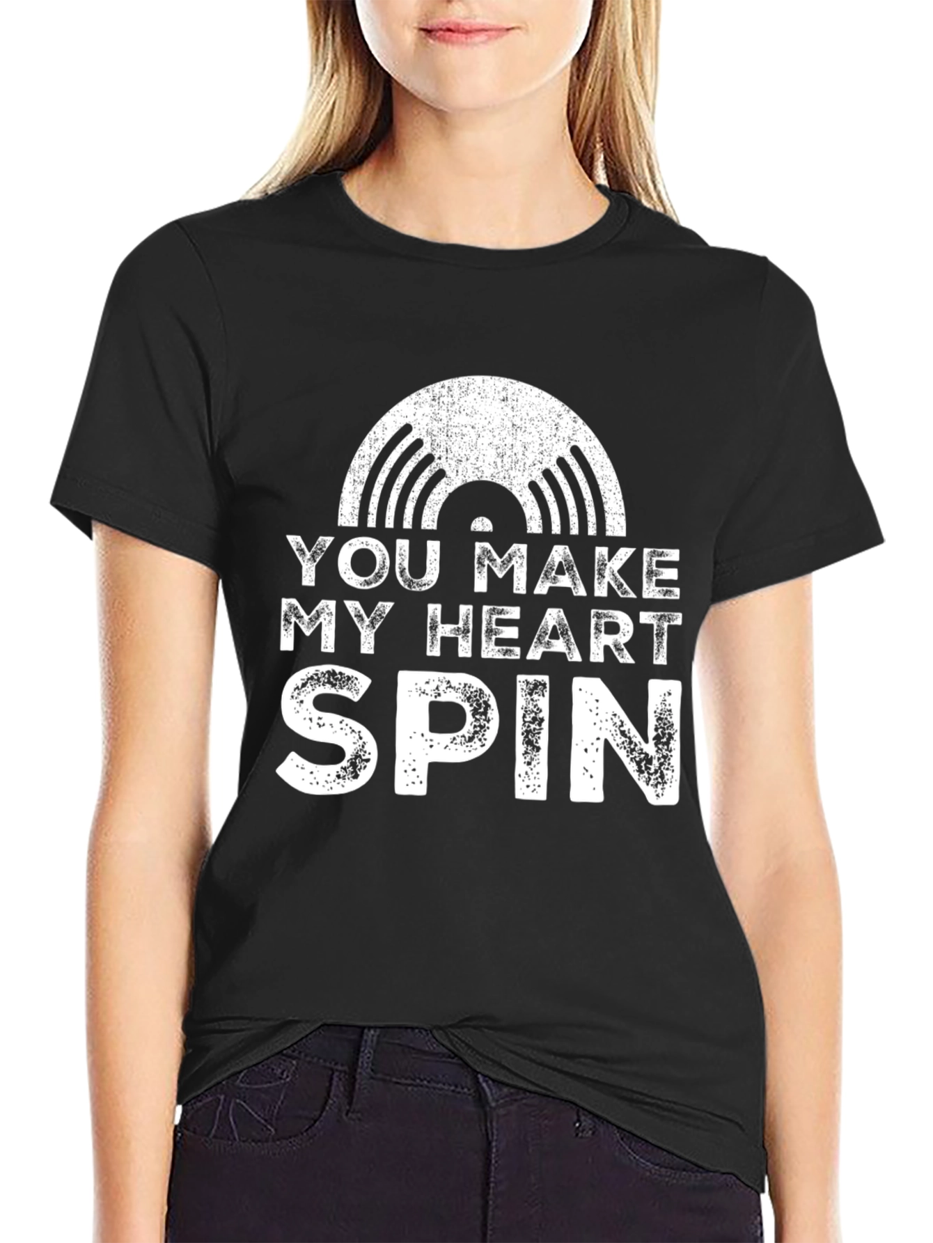 Black You Make My Heart Spin Record Graphic T-Shirt view 2