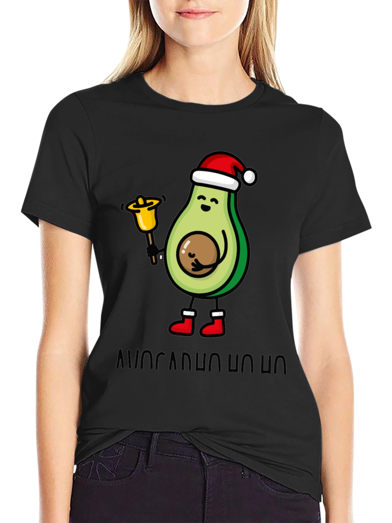 Black Festive Avocado Christmas T-Shirt view 2