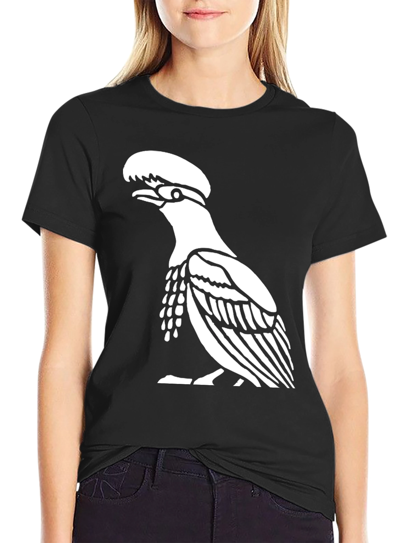 Black Black T-Shirt with Bird Design view 2
