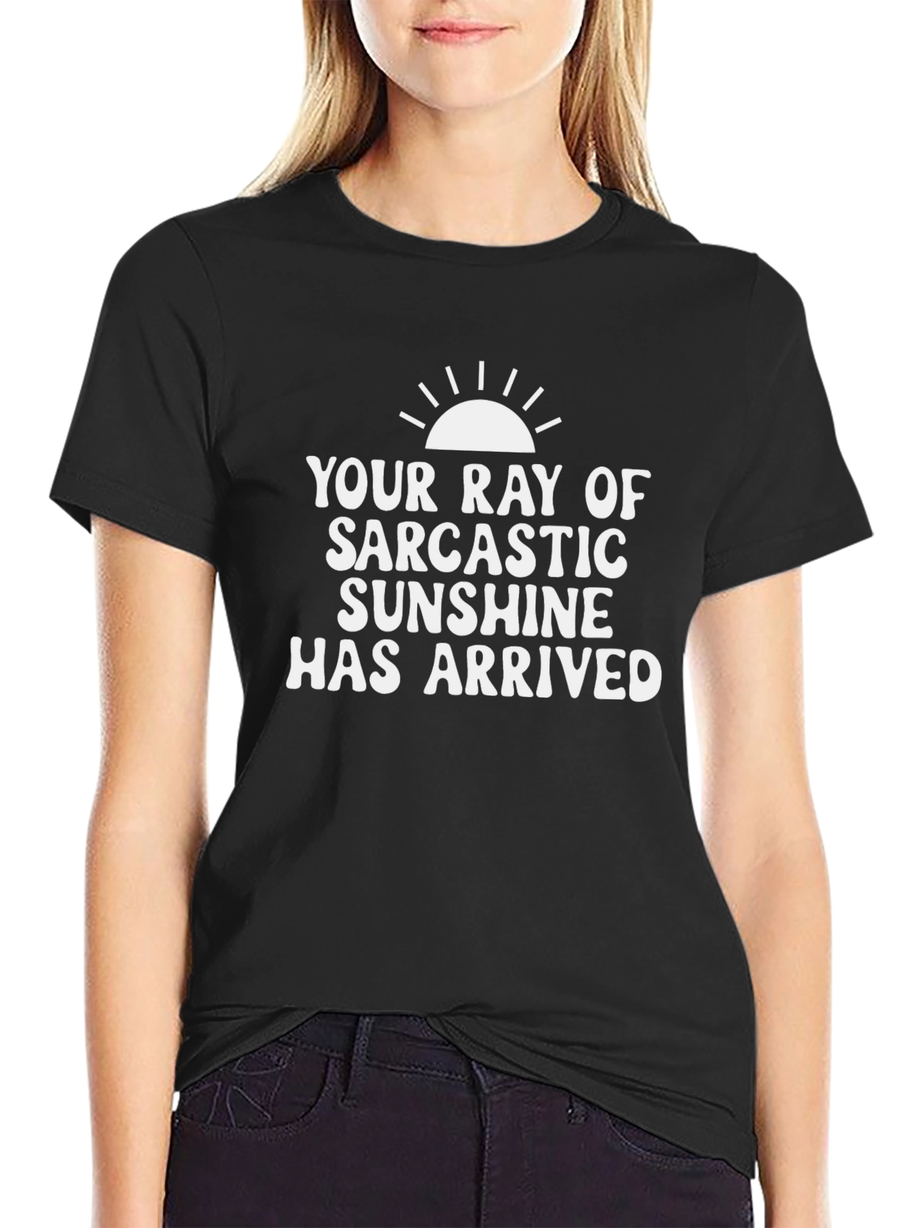 Black Sarcastic Sunshine Graphic Tee - Black Cotton T-Shirt view 2