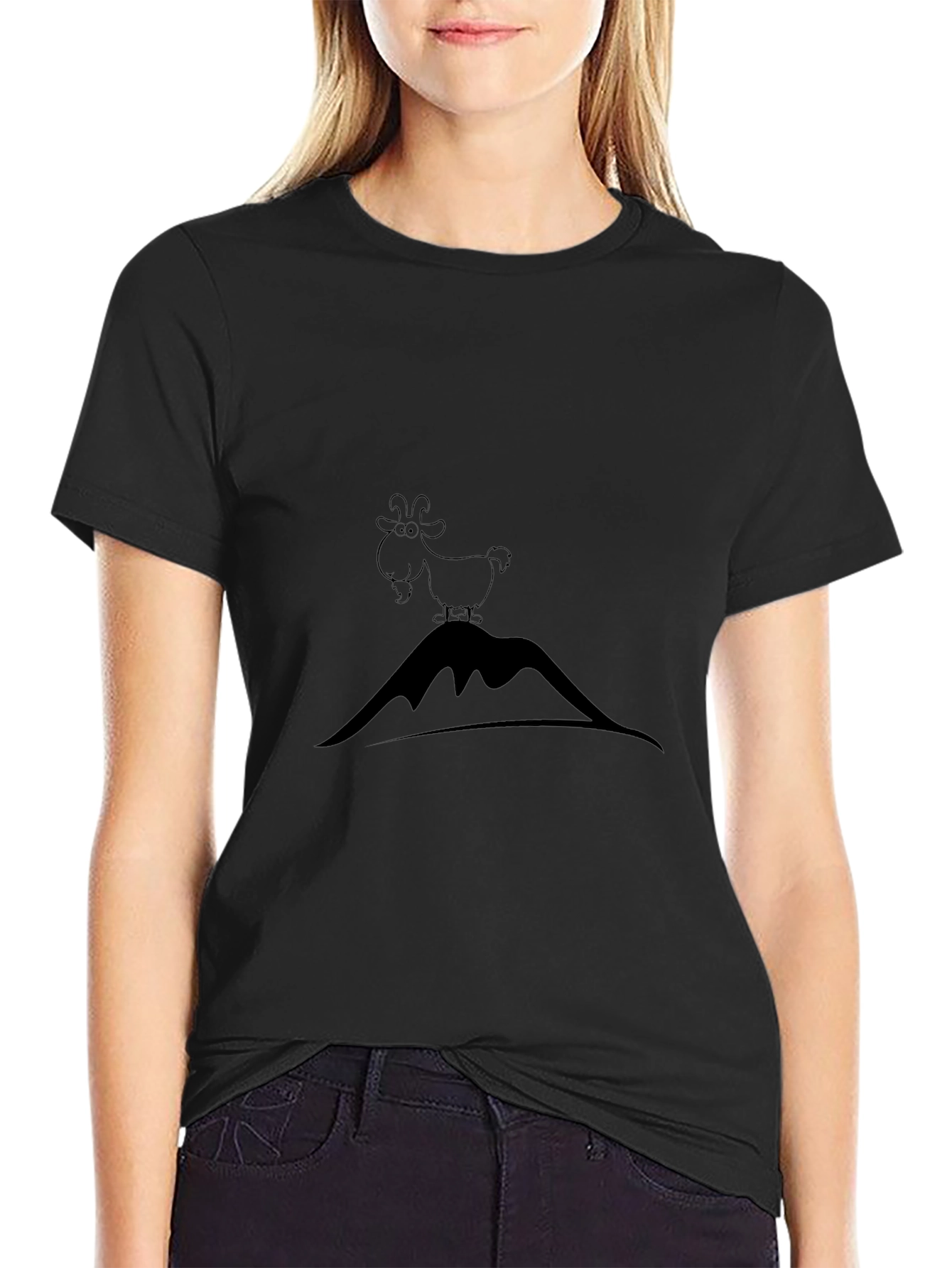 Black Black T-Shirt with Mountain Goat Design view 2