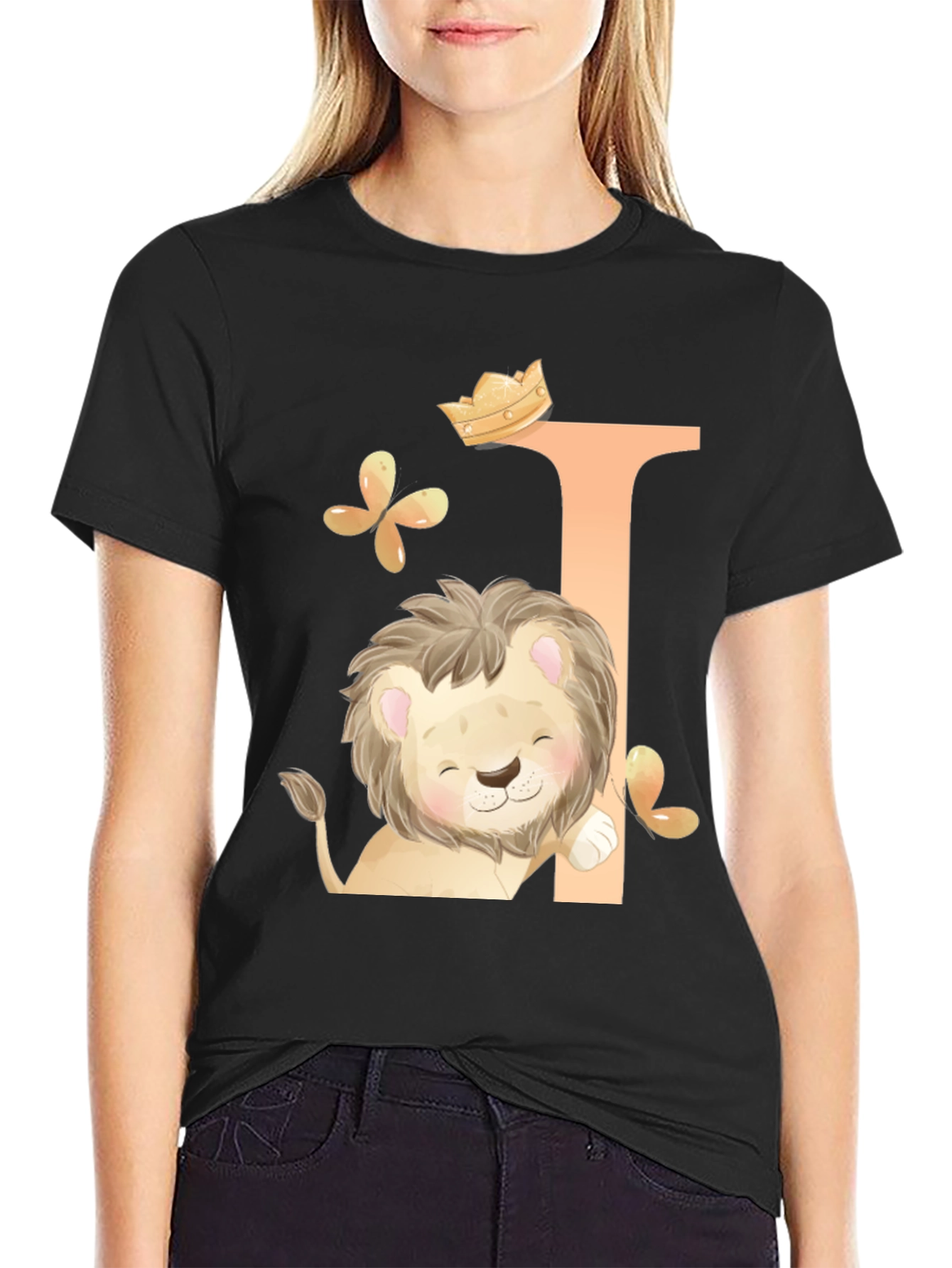 Black Cute Lion King Black T-Shirt view 2