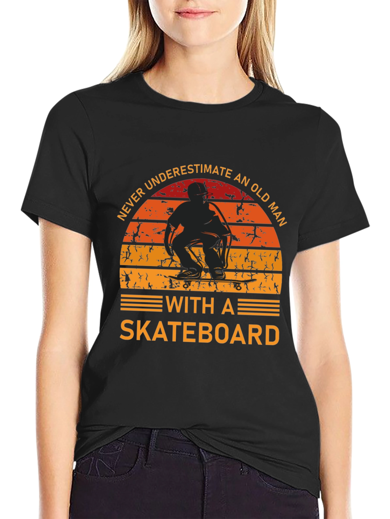 Black Never Underestimate An Old Man Skateboard T-Shirt view 2