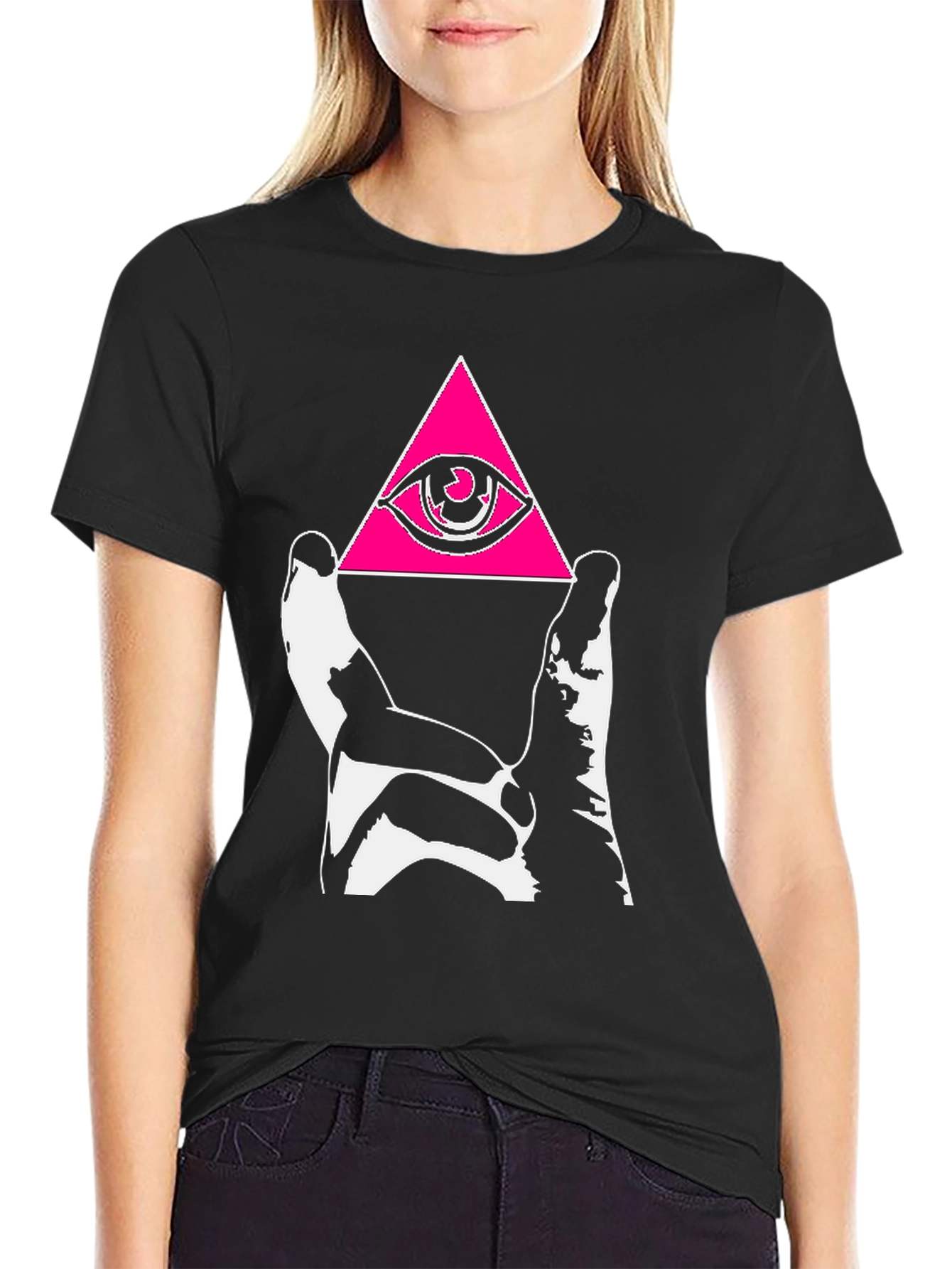 Black Illuminati Eye Pyramid Graphic Tee - Black view 2