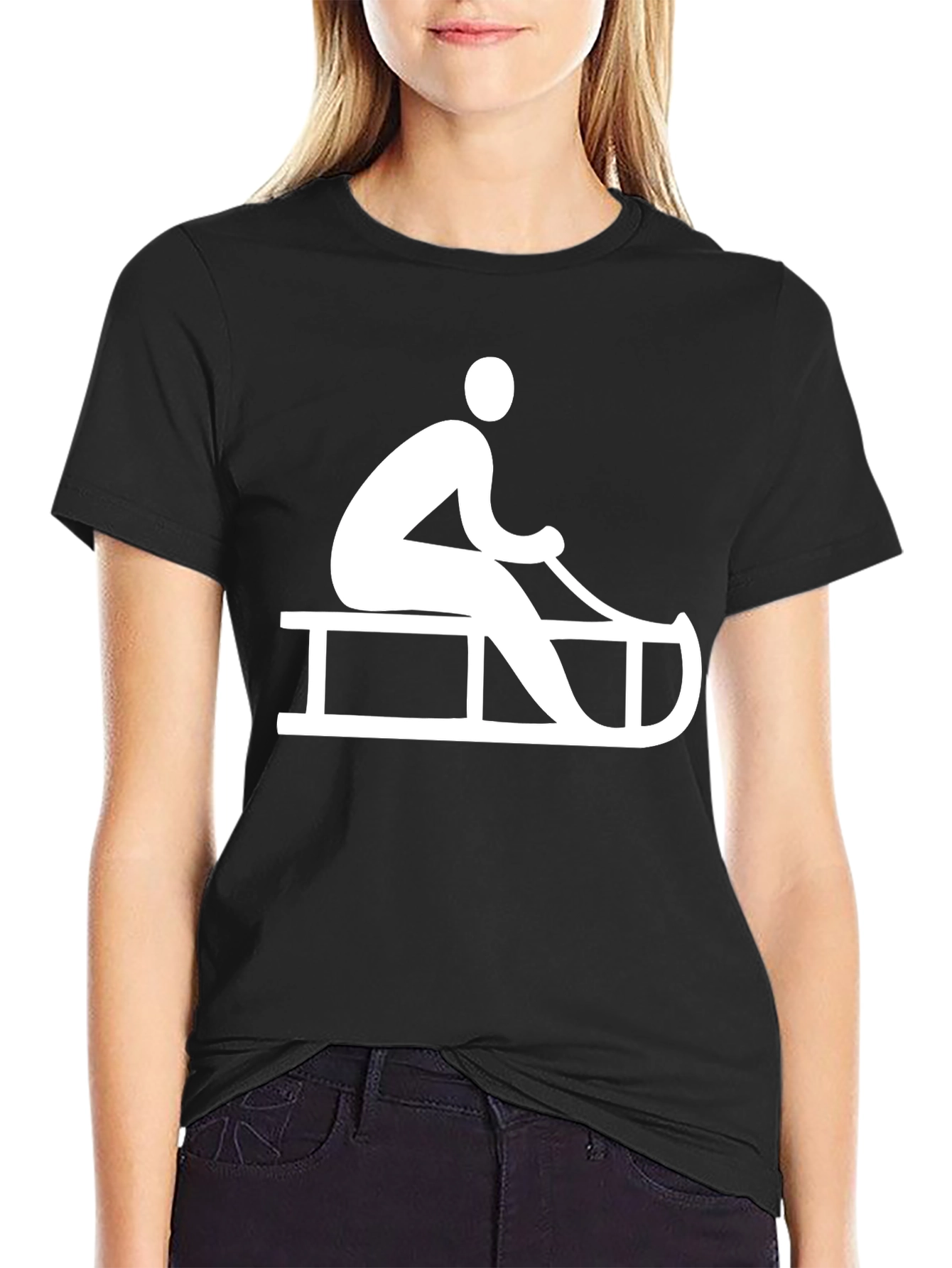Black Sledding Graphic Tee - Winter Fun T-Shirt view 2