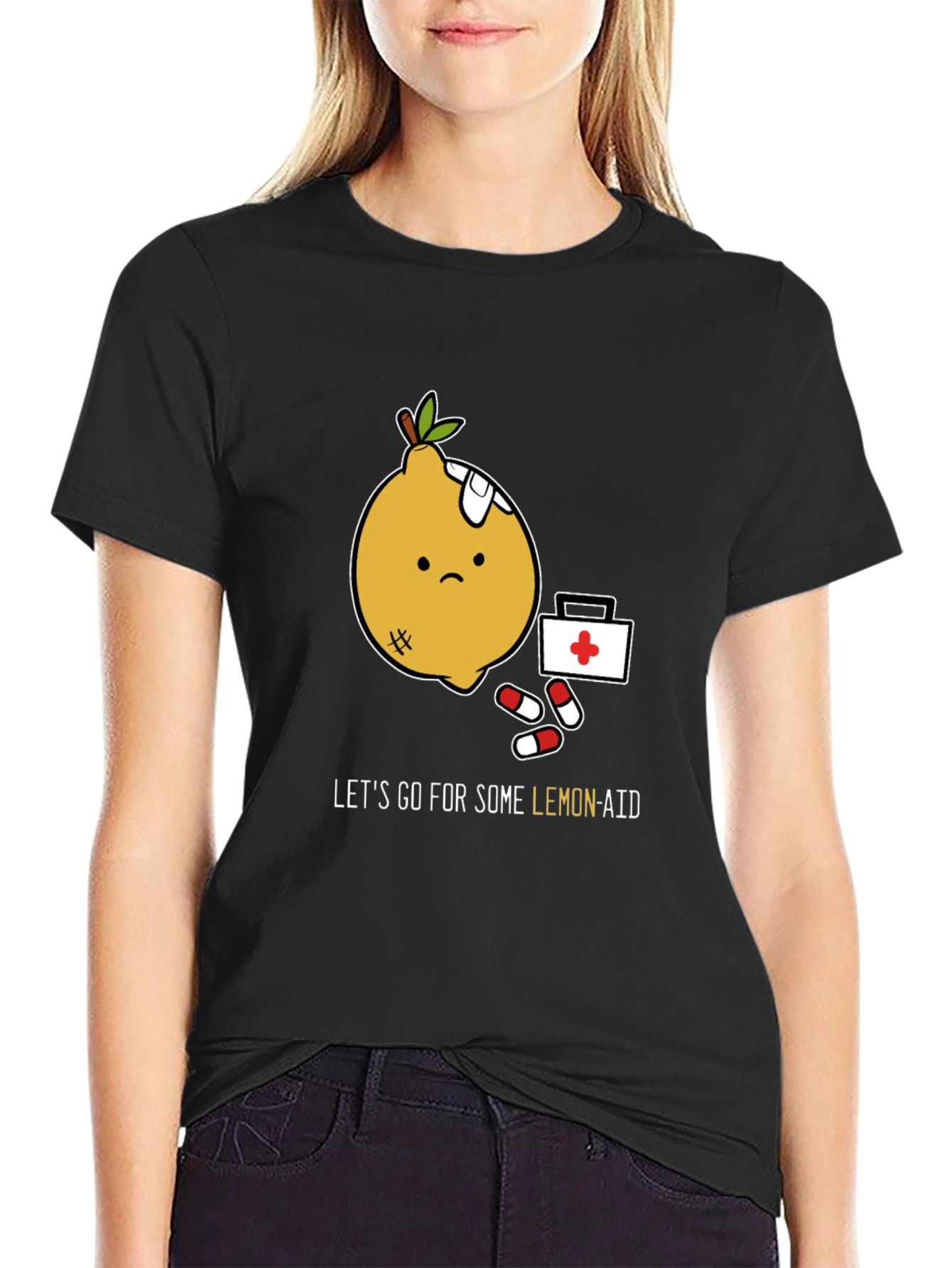 Black Funny Lemon Aid T-Shirt - Get Well Soon view 2