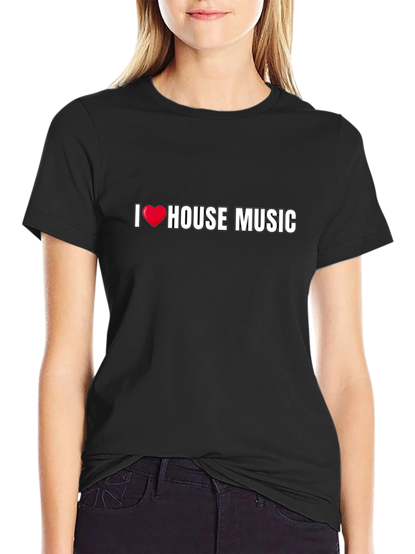 Black I Love House Music Black T-Shirt view 2