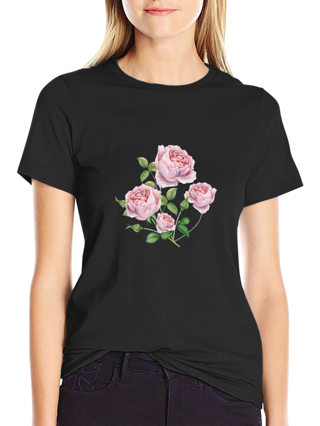 Floral Rose Graphic Black T-Shirt - 2