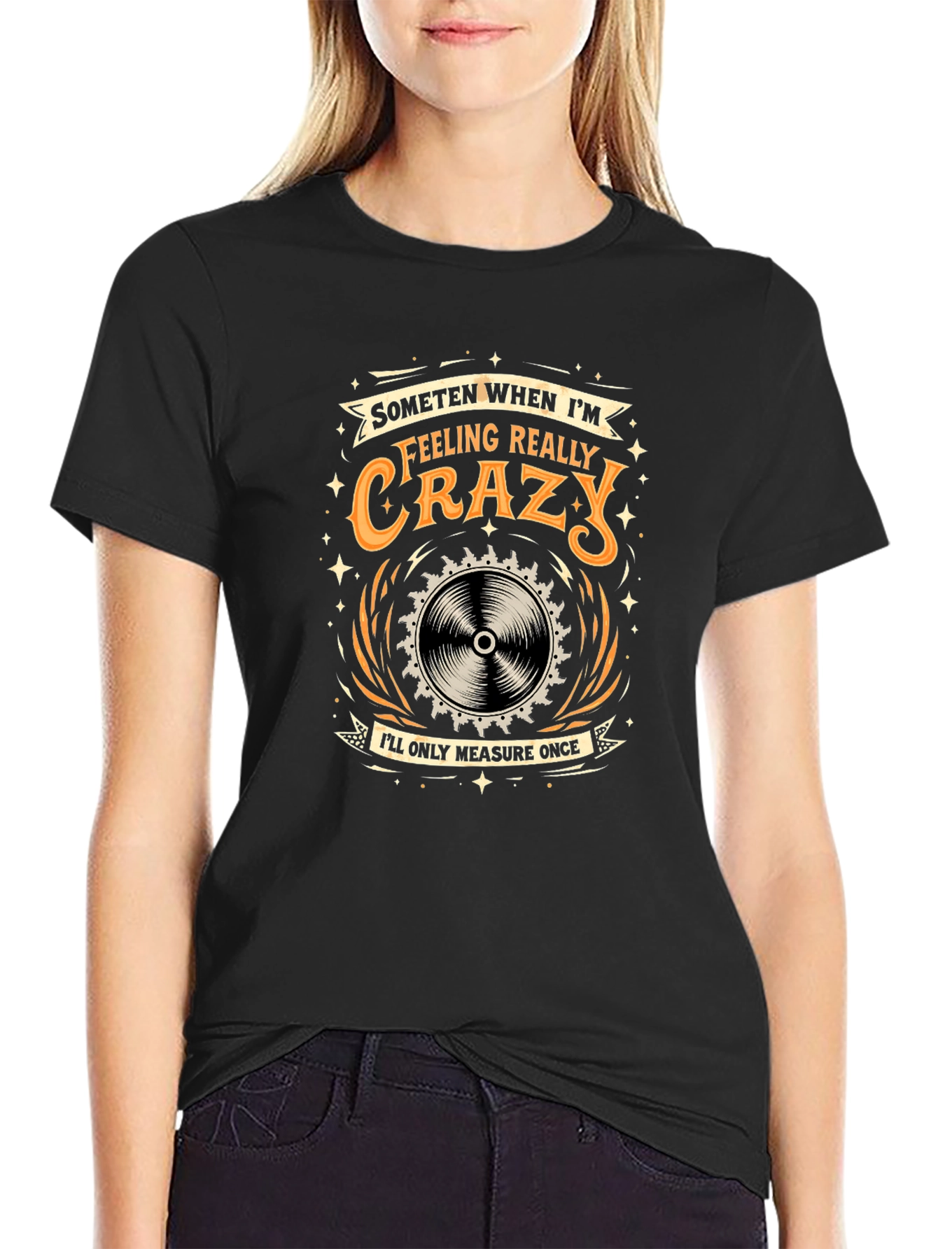 Black Crazy Measure Once Black Graphic T-Shirt view 2