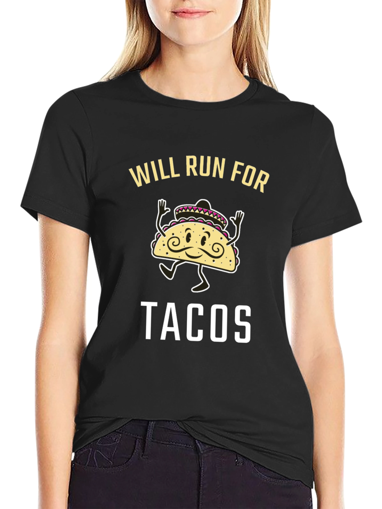 Black Will Run for Tacos Black Graphic Tee view 2