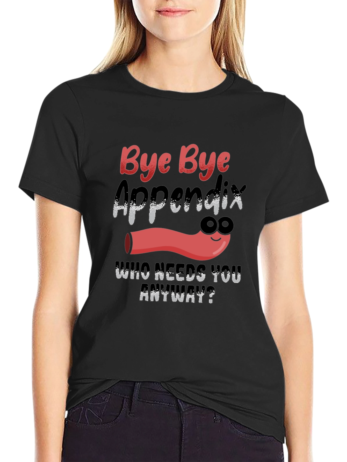 Black Bye Bye Appendix Funny Recovery T-Shirt view 2