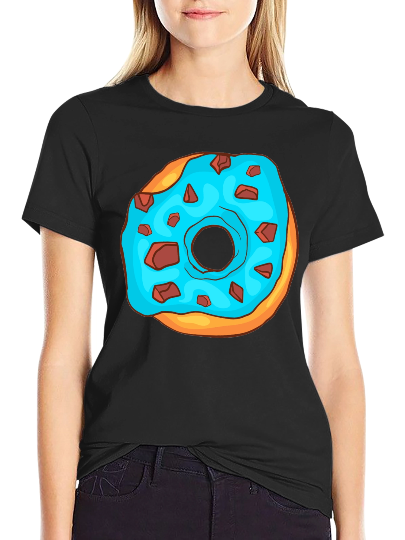 Black Donut Graphic T-Shirt - Funny Cartoon Design view 2