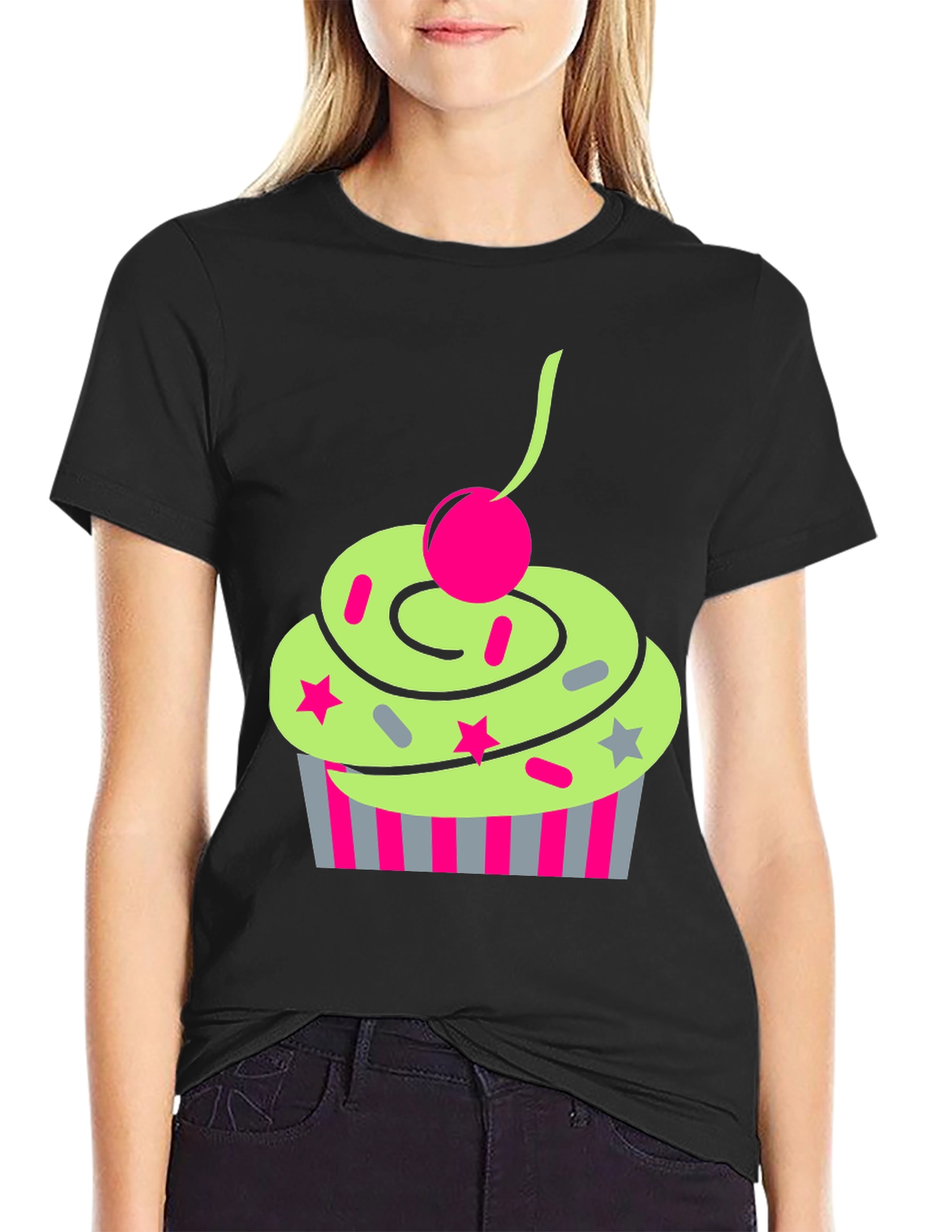 Black Funky Cupcake Graphic Tee - Quirky Style view 2