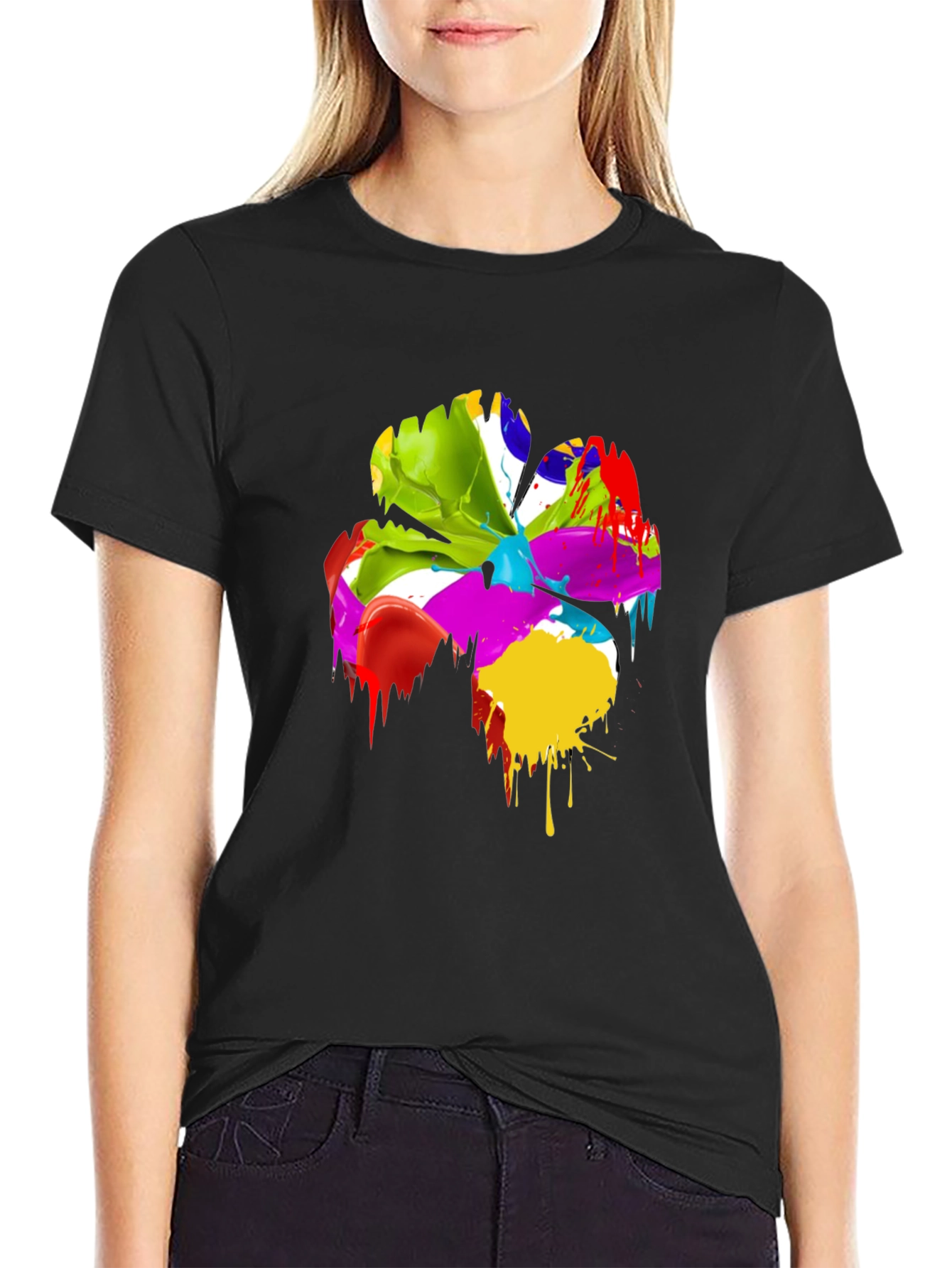 Black Abstract Paint Splatter Clover T-Shirt view 2
