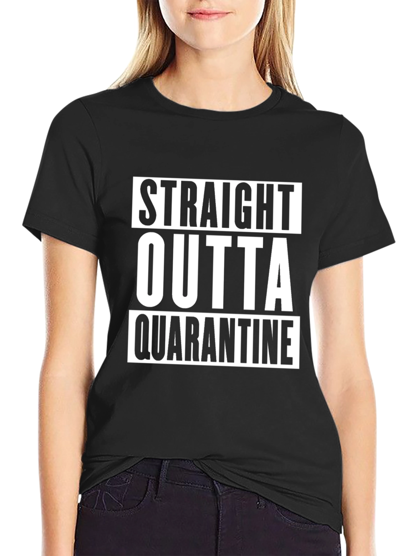 Black Straight Outta Quarantine Black T-Shirt view 2