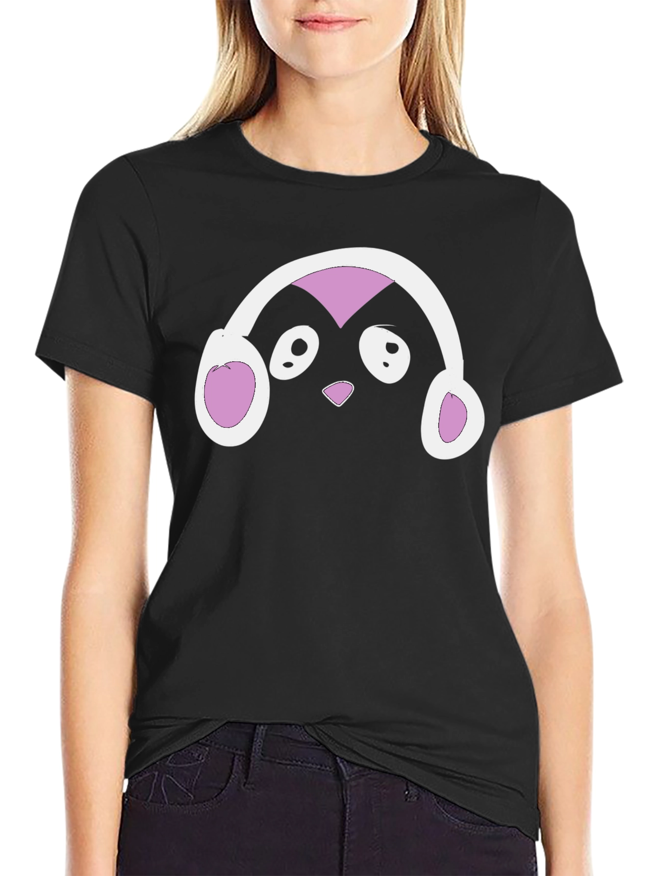 Black Cute Penguin DJ Graphic T-Shirt view 2