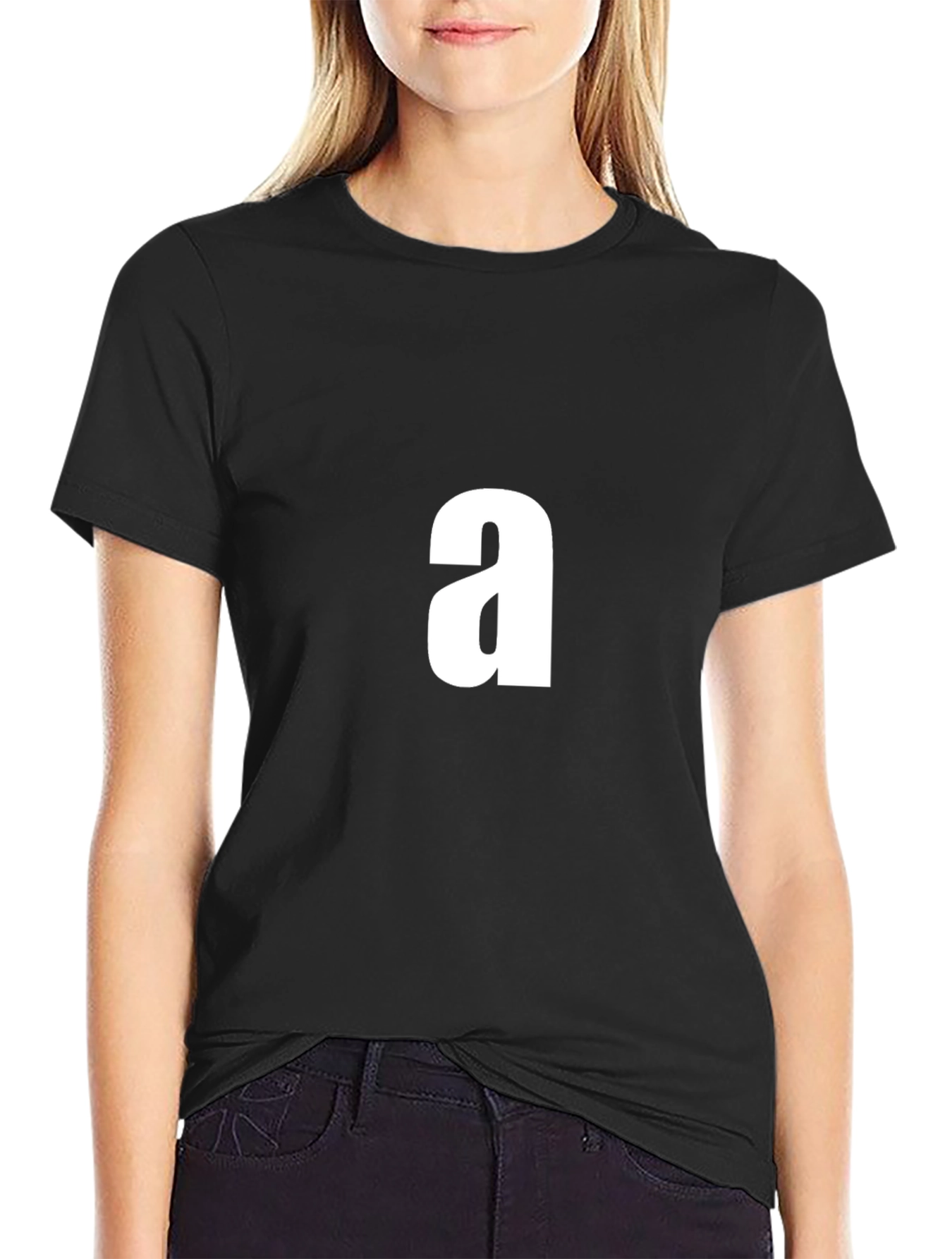 Black Men's Black T-Shirt with White 'a' Graphic view 2