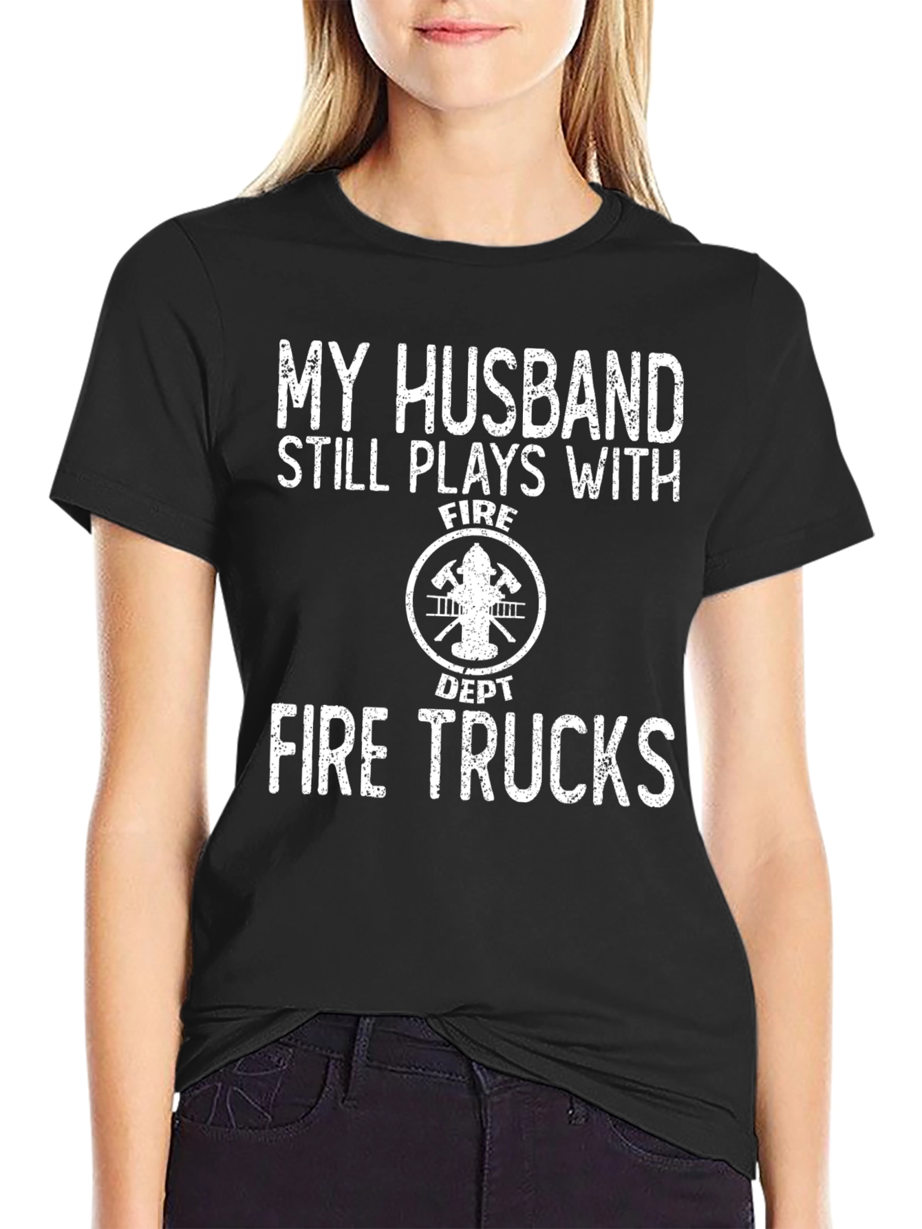 Black Firefighter Husband Graphic T-Shirt view 2