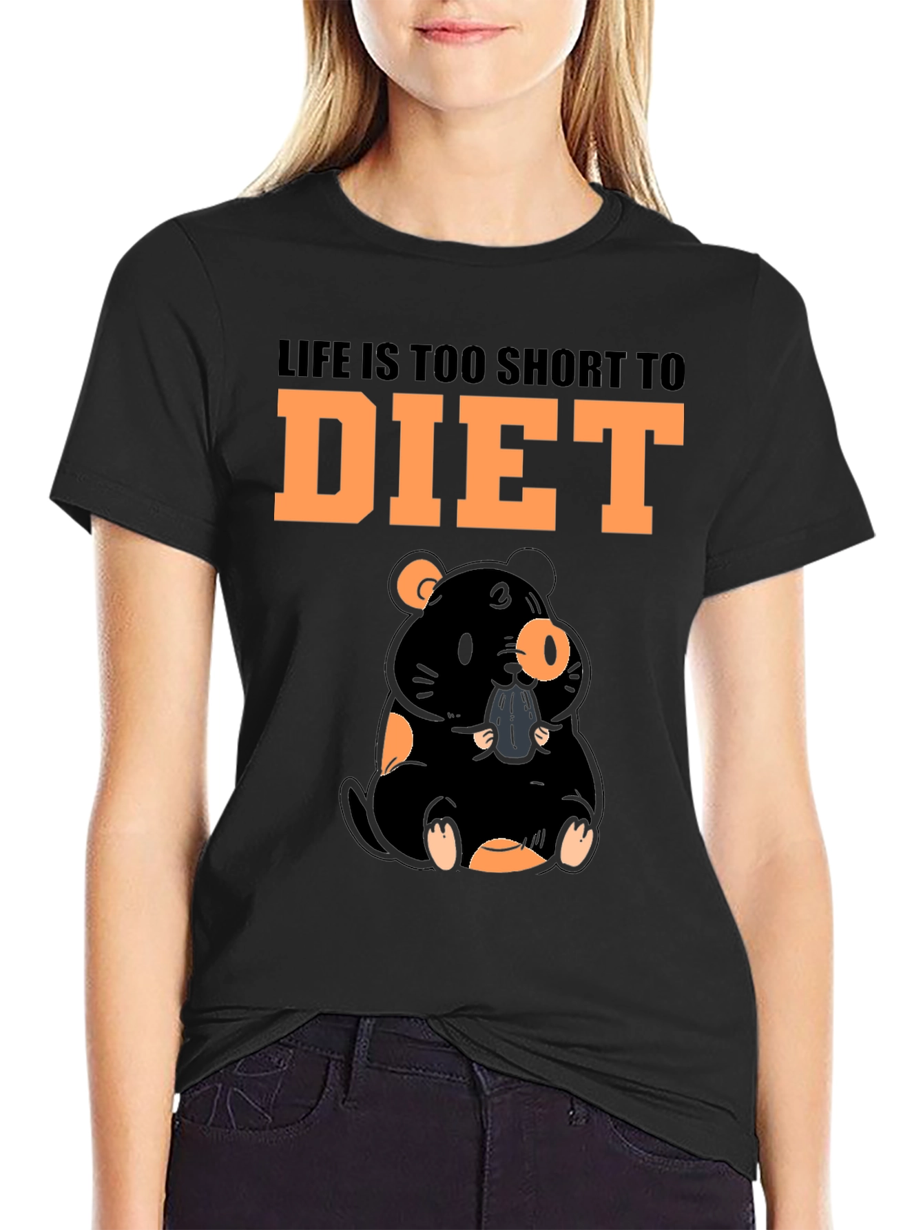 Black Life is Too Short to Diet T-Shirt Funny Foodie Tee view 2