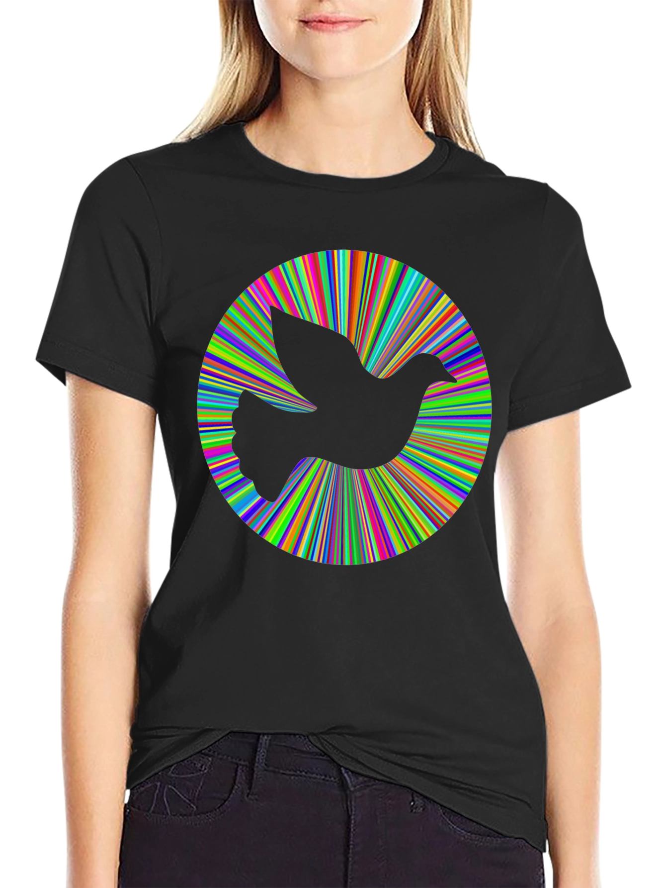 Black Peace Dove Graphic Tee - Vibrant Colors, Soft Cotton Blend view 2
