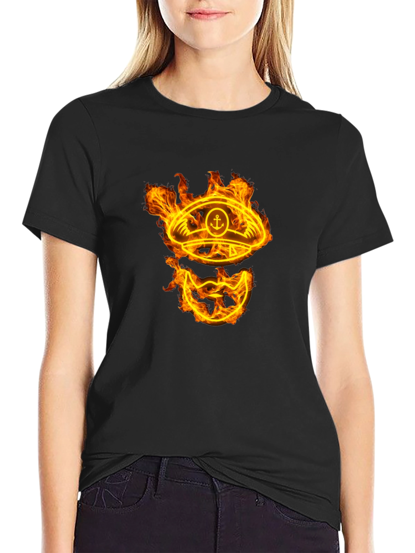 Black Flaming Captain Hat Graphic T-Shirt - Unique Design view 2