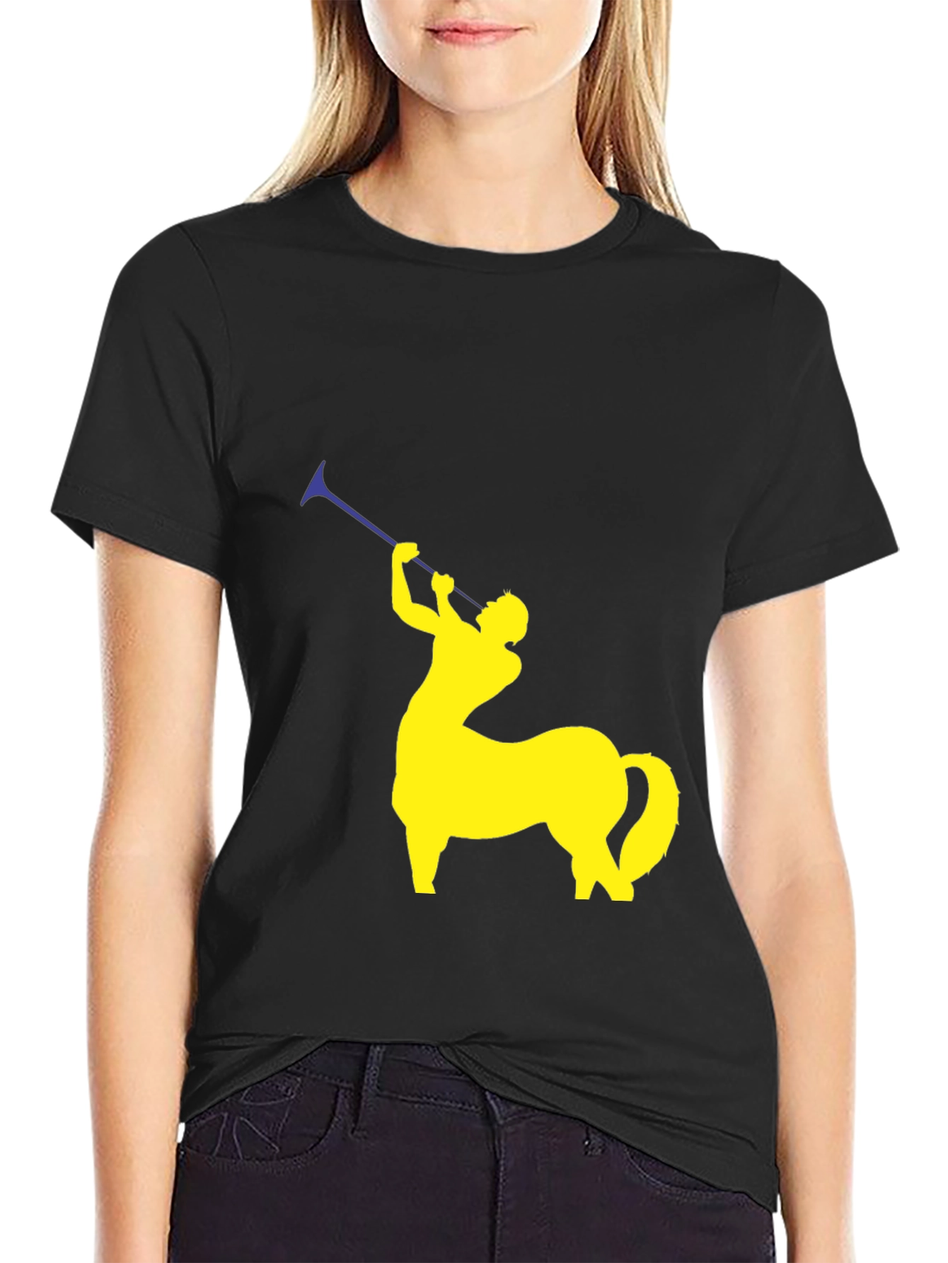 Black Centaur Trumpeter Graphic Tee - Black Cotton Shirt view 2