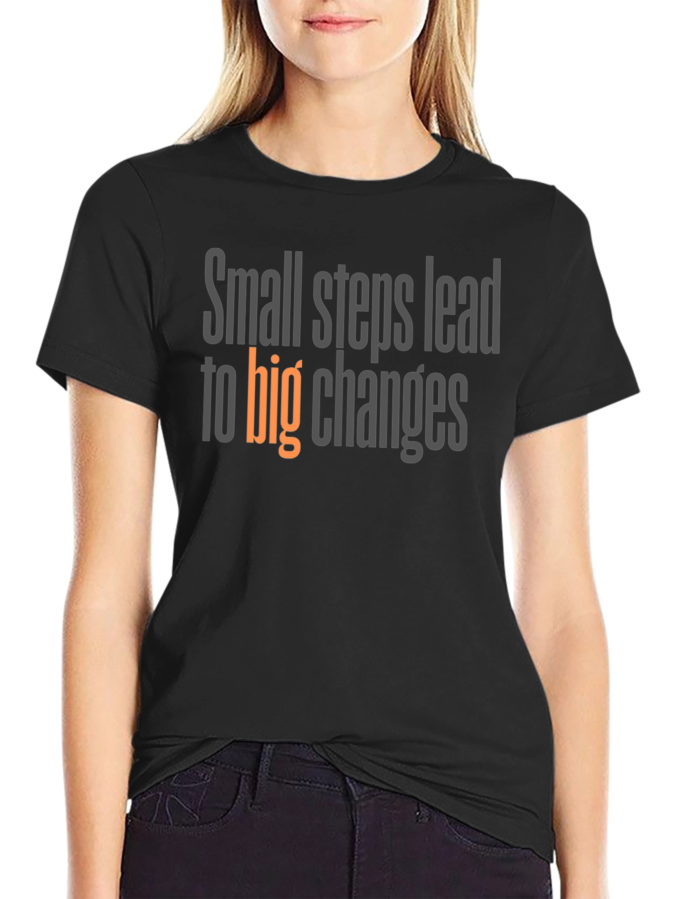 Black Inspirational "Small Steps" Graphic Tee - Black view 2
