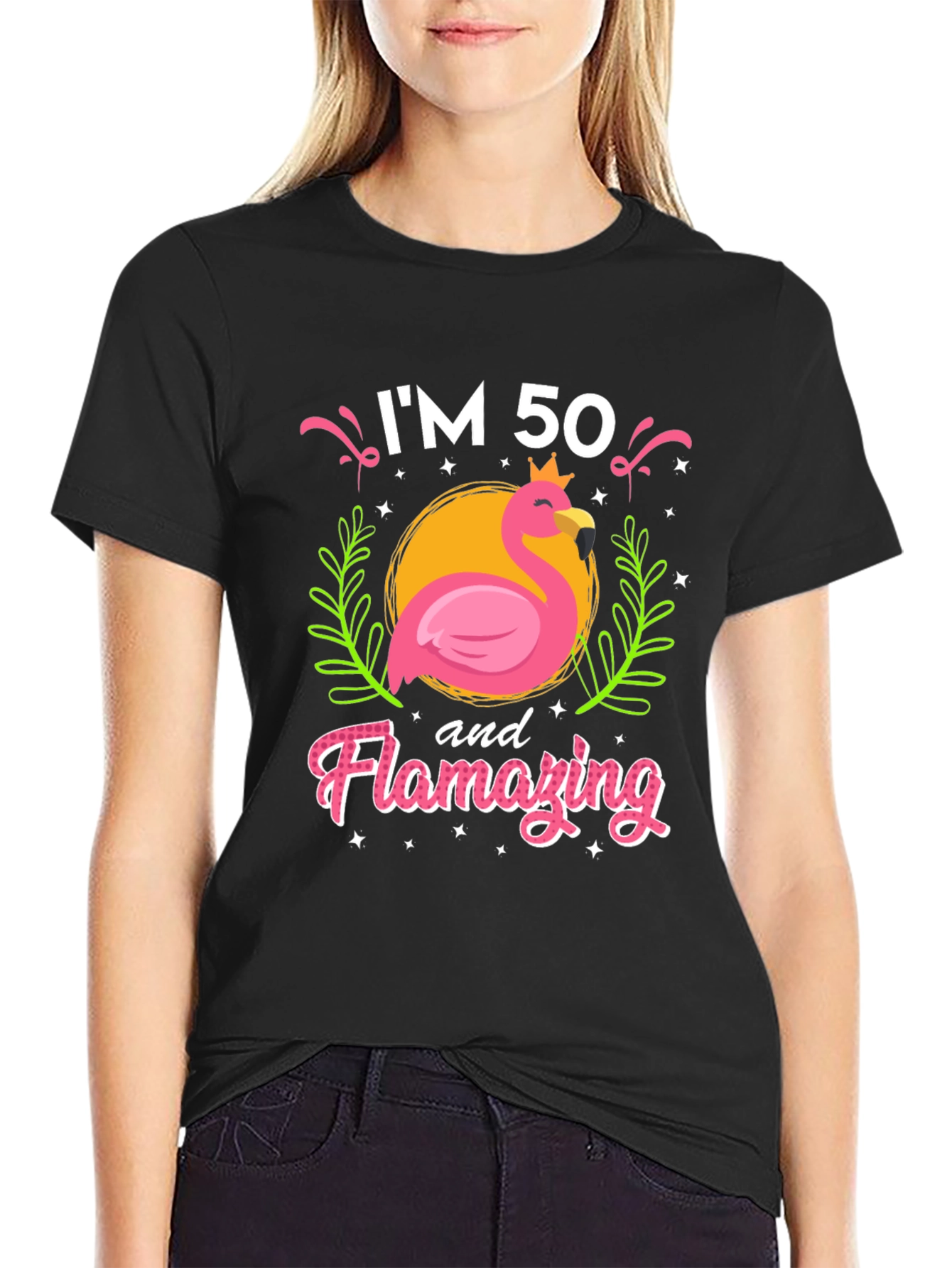 Black I'm 50 and Flamazing T-Shirt view 2