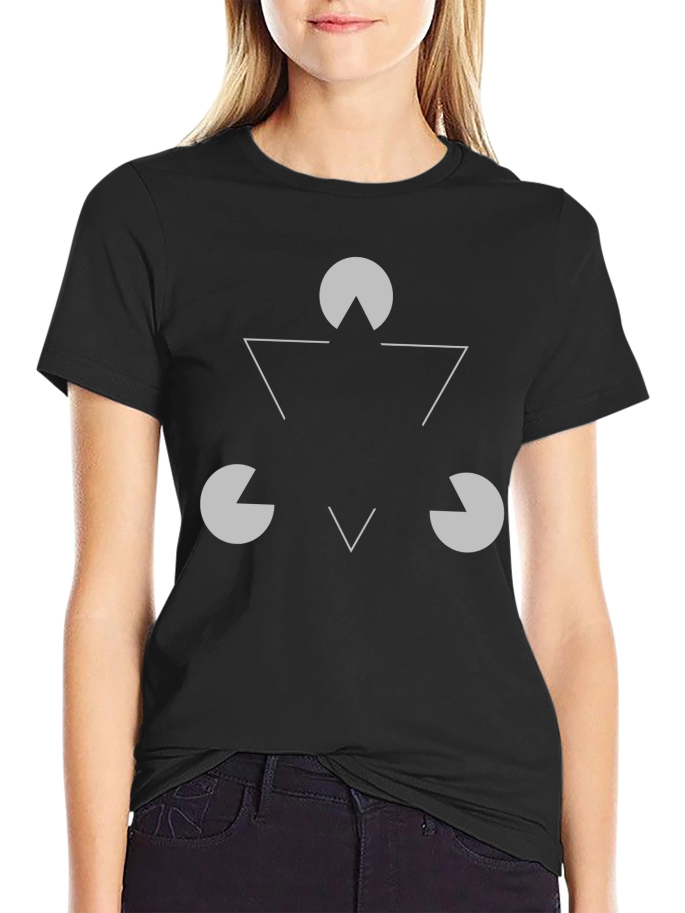 Black Illusory Triangle Graphic Tee - Black Cotton Casual Shirt view 2